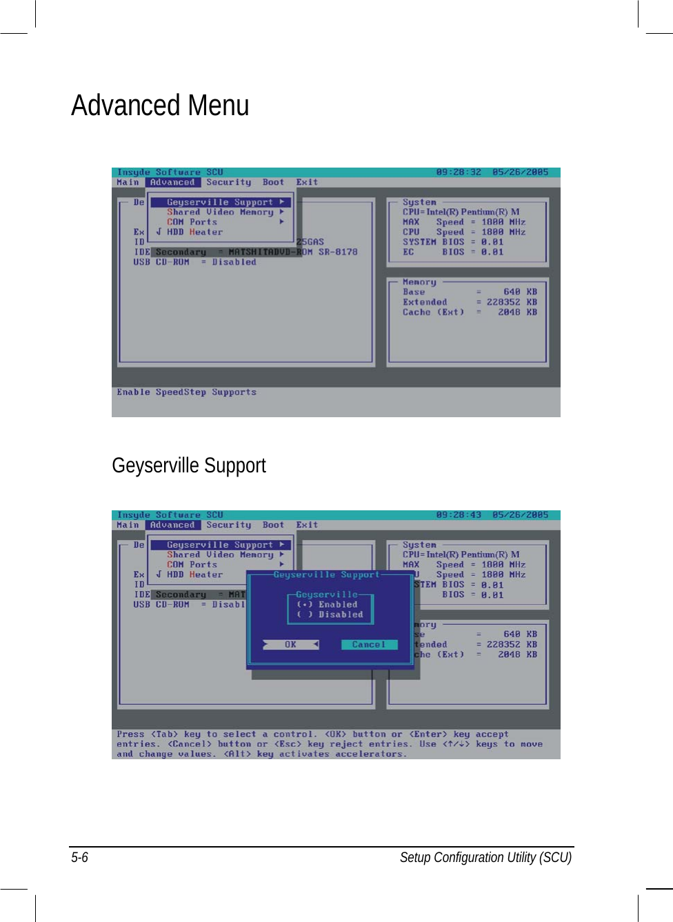  5-6  Setup Configuration Utility (SCU) Advanced Menu  Geyserville Support   