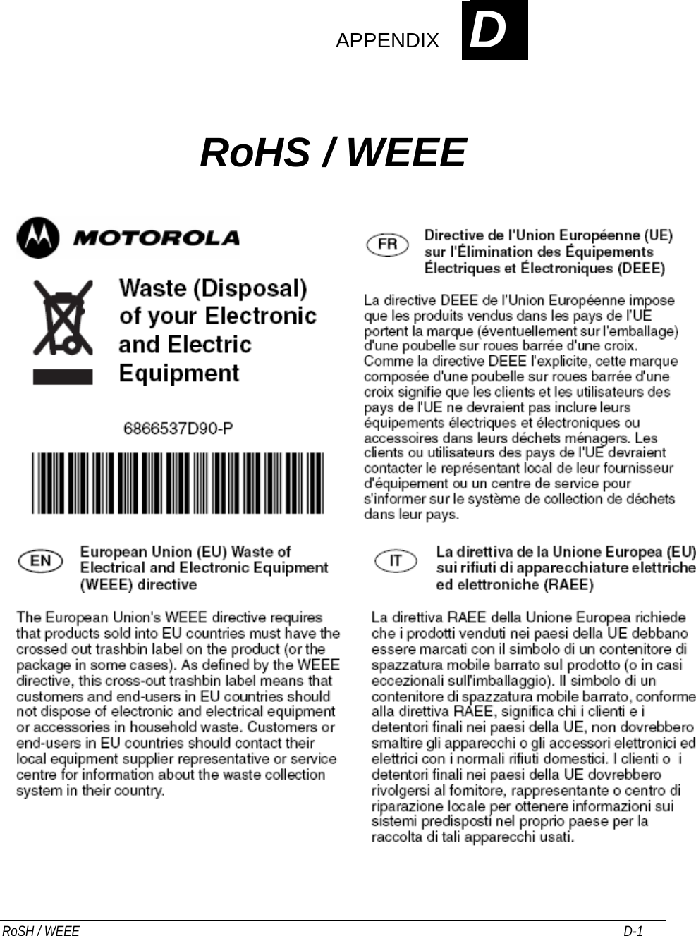 RoSH / WEEE   D-1                                         APPENDIX APPENDIX APPENDIX                                             D RoHS / WEEE     