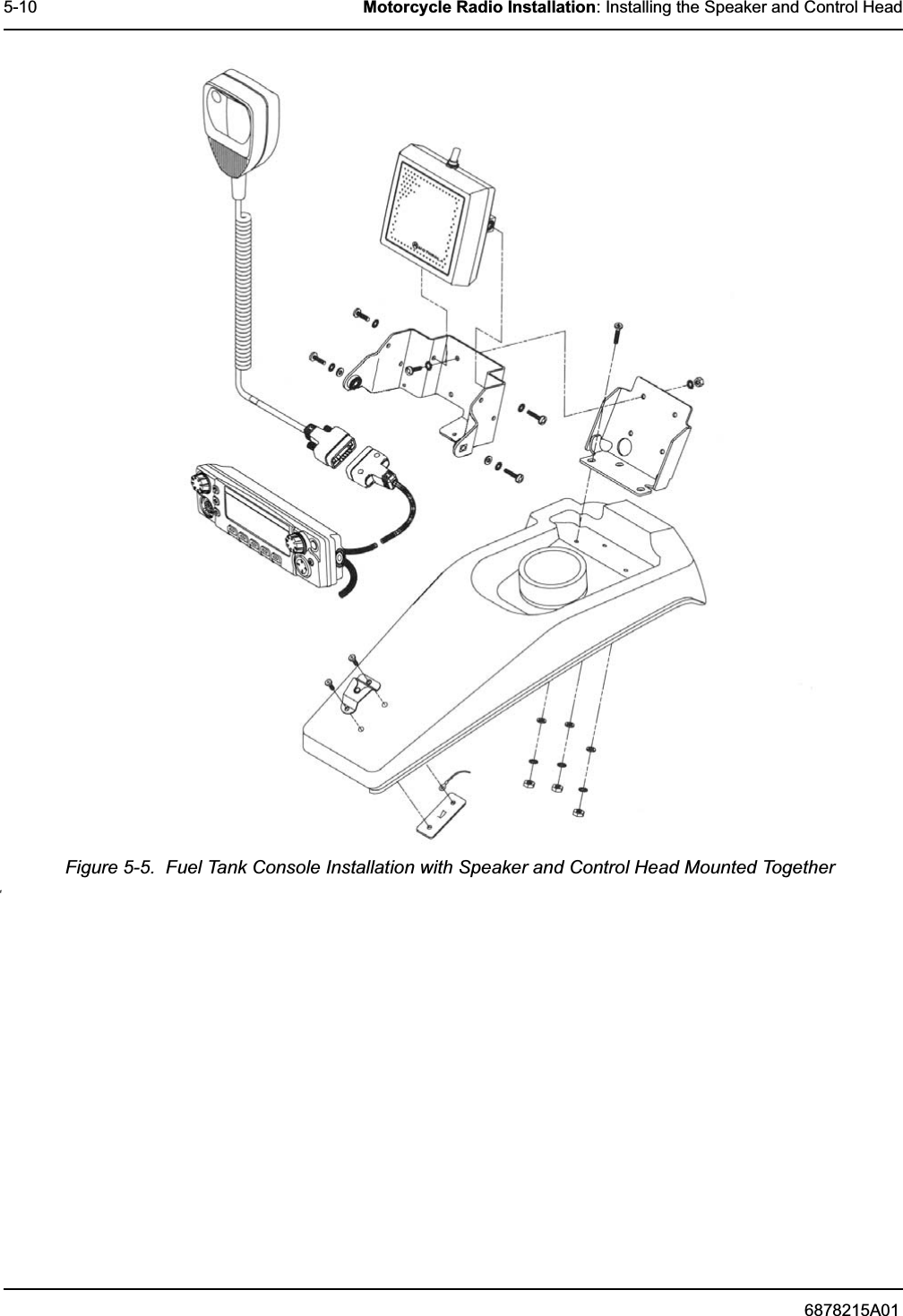 6878215A015-10 Motorcycle Radio Installation: Installing the Speaker and Control HeadFigure 5-5.  Fuel Tank Console Installation with Speaker and Control Head Mounted Togetherf