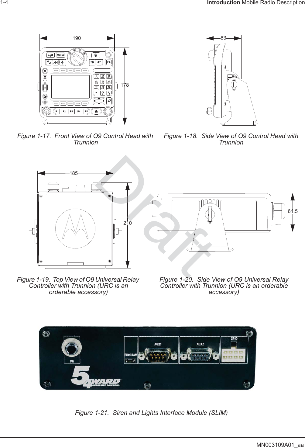 MN003109A01_aa1-4 Introduction Mobile Radio DescriptionFigure 1-21.  Siren and Lights Interface Module (SLIM)Figure 1-17.  Front View of O9 Control Head with TrunnionFigure 1-18.  Side View of O9 Control Head with TrunnionFigure 1-19.  Top View of O9 Universal Relay Controller with Trunnion (URC is an orderable accessory)Figure 1-20.  Side View of O9 Universal Relay Controller with Trunnion (URC is an orderable accessory)178190 8318521061.5Draft2020DDDDDDDDDDDDDDDDDDDDDDDDDDDDDDDDDDDDDDDDDDDDDDDDDDDDDDDDDDDDDDDDDDDDDDDrr0DraftrarraafftafrDraDrrrrDrrrrrrrrDrrrrrDrrararrrrrrrrrrrrrDrraaarararaDrrrrraaaraDrftaaftraftararaftafafraftraraDrrrrraftraDrftftftft