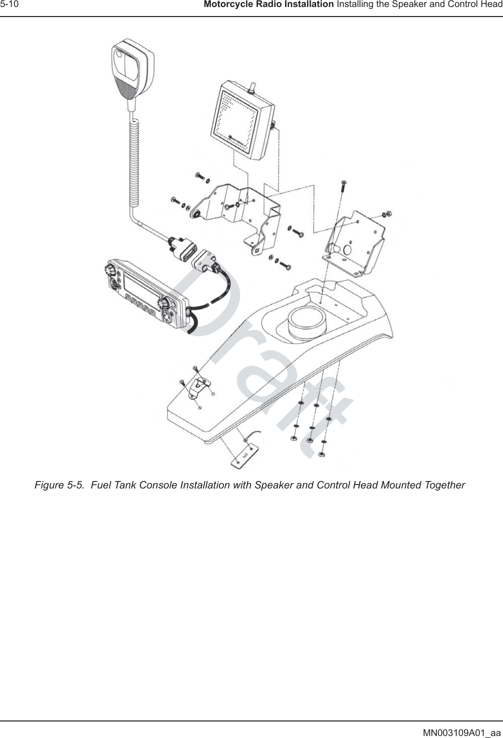 MN003109A01_aa5-10 Motorcycle Radio Installation Installing the Speaker and Control HeadFigure 5-5.  Fuel Tank Console Installation with Speaker and Control Head Mounted Togetherf