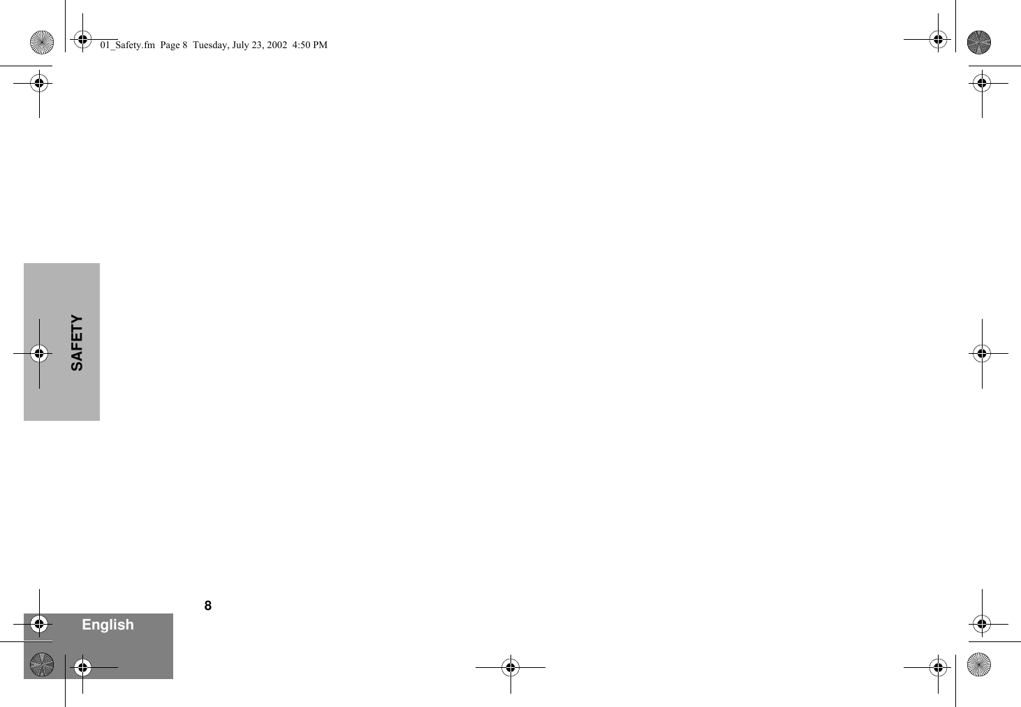 8EnglishSAFETY01_Safety.fm  Page 8  Tuesday, July 23, 2002  4:50 PM