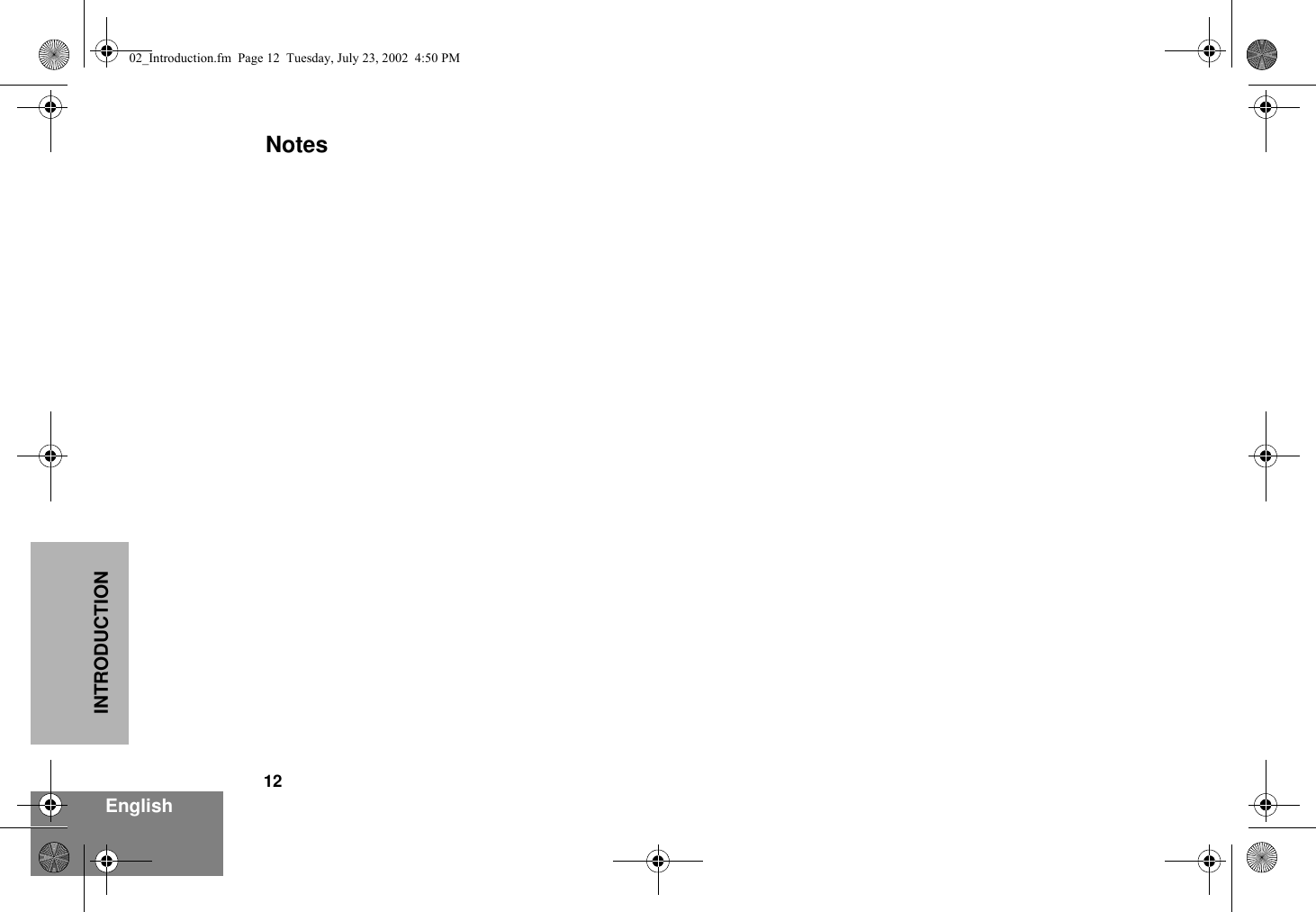 12EnglishINTRODUCTIONNotes02_Introduction.fm  Page 12  Tuesday, July 23, 2002  4:50 PM
