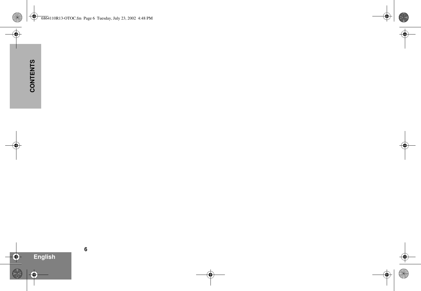 6EnglishCONTENTS6864110R13-OTOC.fm  Page 6  Tuesday, July 23, 2002  4:48 PM