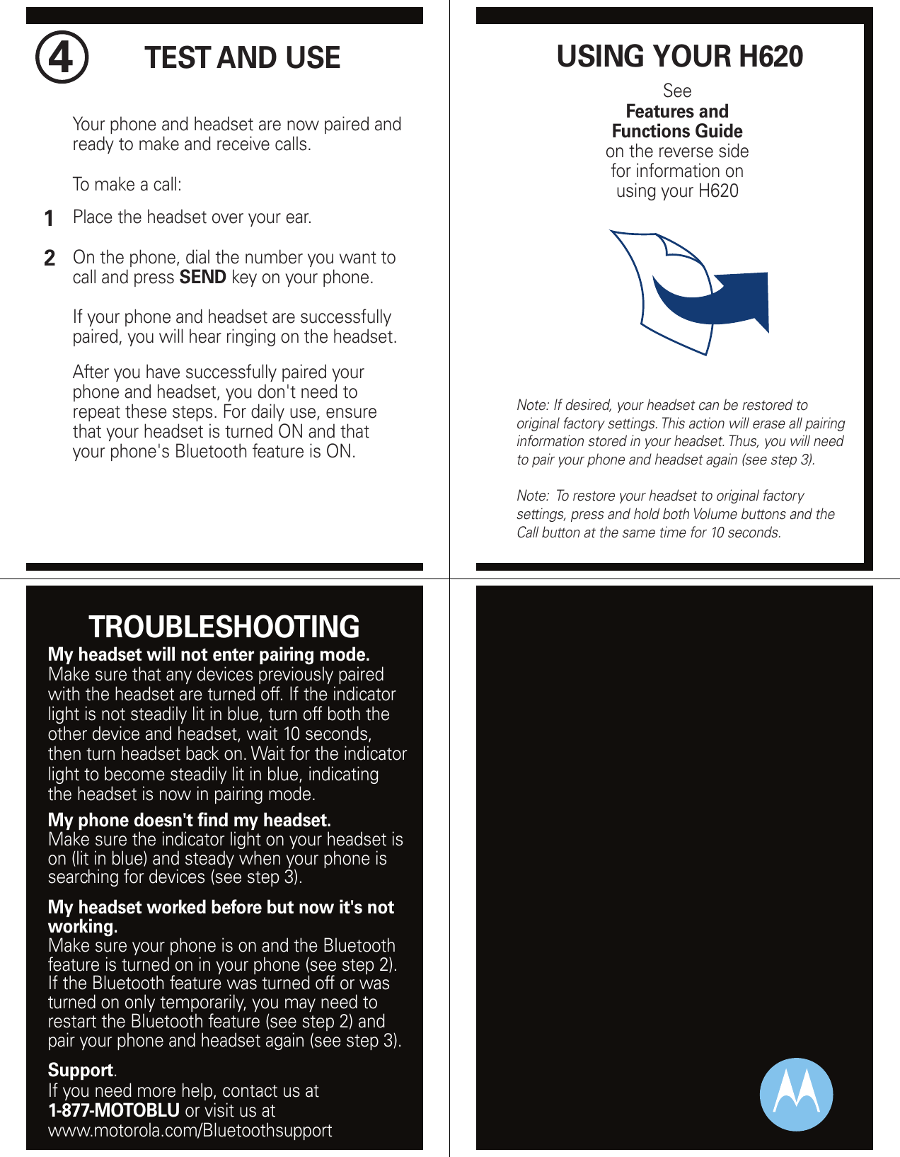 Page 3 of 6 - Motorola Motorola-6809518A57-A-Users-Manual- H620 Bluetooth Headset Quick Start Guide  Motorola-6809518a57-a-users-manual