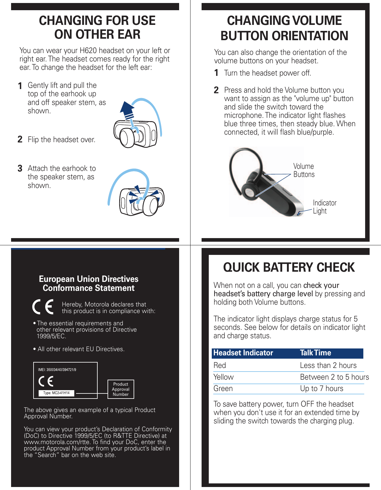 Page 5 of 6 - Motorola Motorola-6809518A57-A-Users-Manual- H620 Bluetooth Headset Quick Start Guide  Motorola-6809518a57-a-users-manual