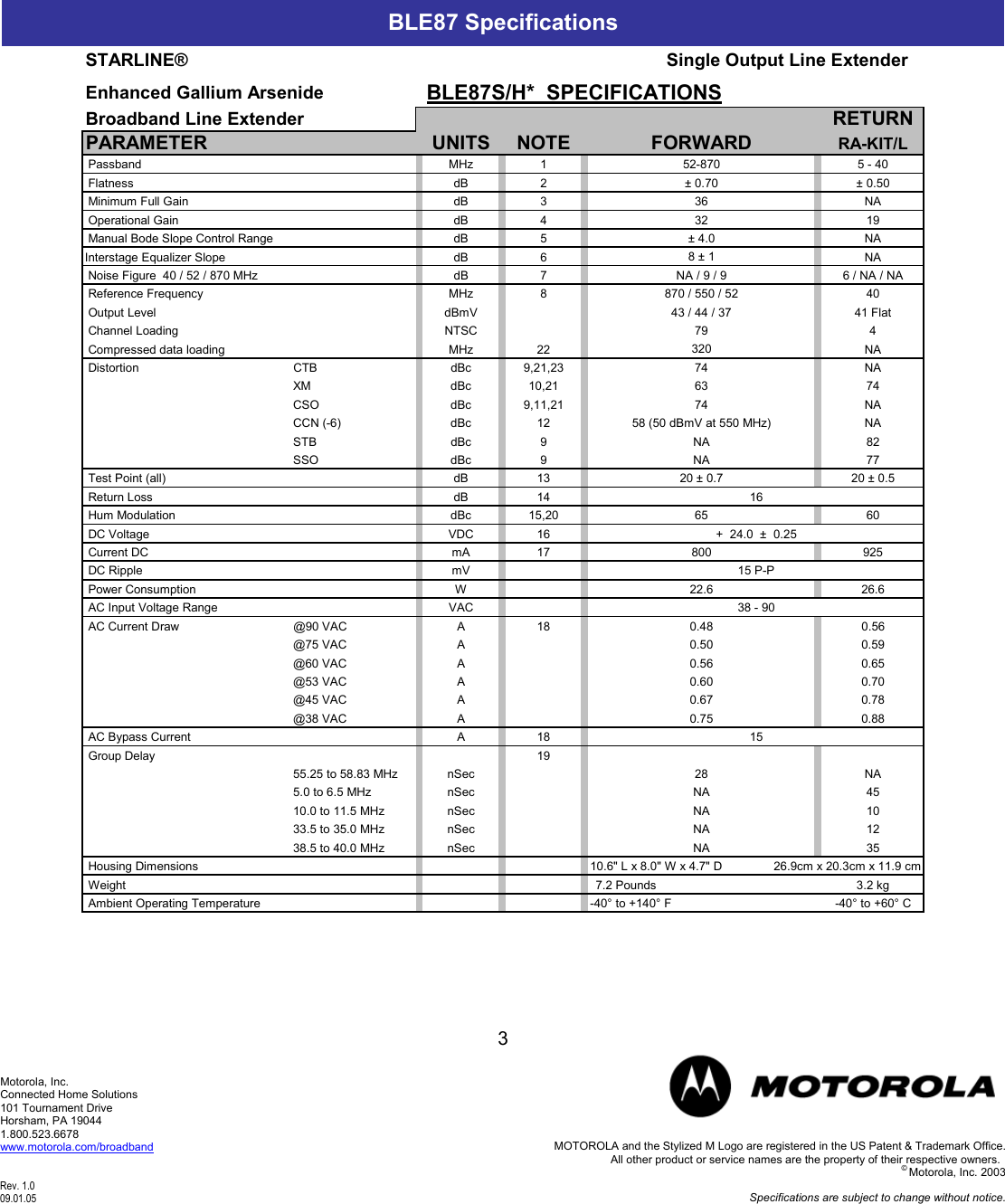Page 3 of 9 - Motorola Motorola-Ble87-Users-Manual BLE_Catalog_Specifications_9-1-05