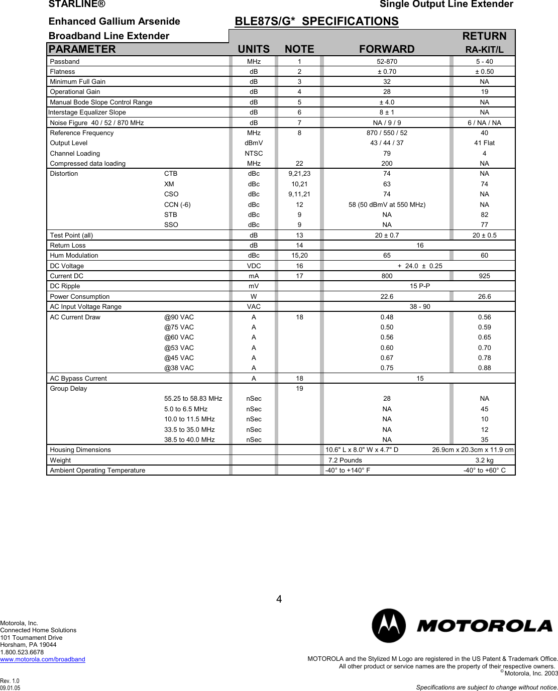 Page 4 of 9 - Motorola Motorola-Ble87-Users-Manual BLE_Catalog_Specifications_9-1-05