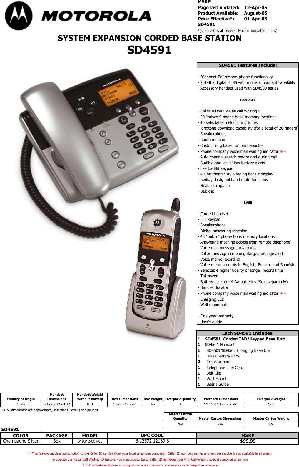 Page 1 of 1 - Motorola Motorola-Digital-Corded-Cordless-Phone-Sd4591-Users-Manual- SD45xx Series BASES 4Apr05  Motorola-digital-corded-cordless-phone-sd4591-users-manual