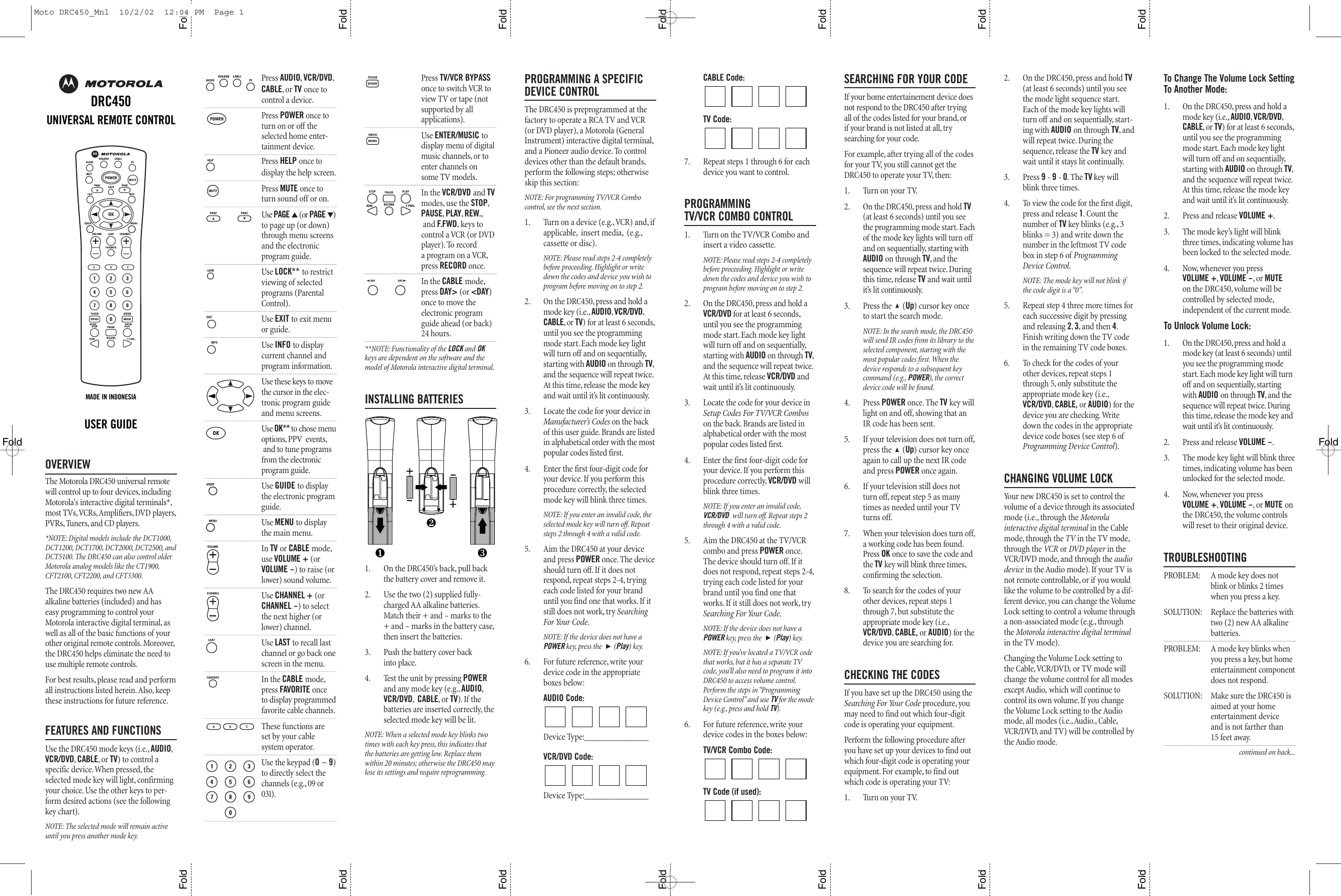 Page 1 of 2 - Motorola Motorola-Drc450-Users-Manual- Moto DRC450_Mnl  Motorola-drc450-users-manual