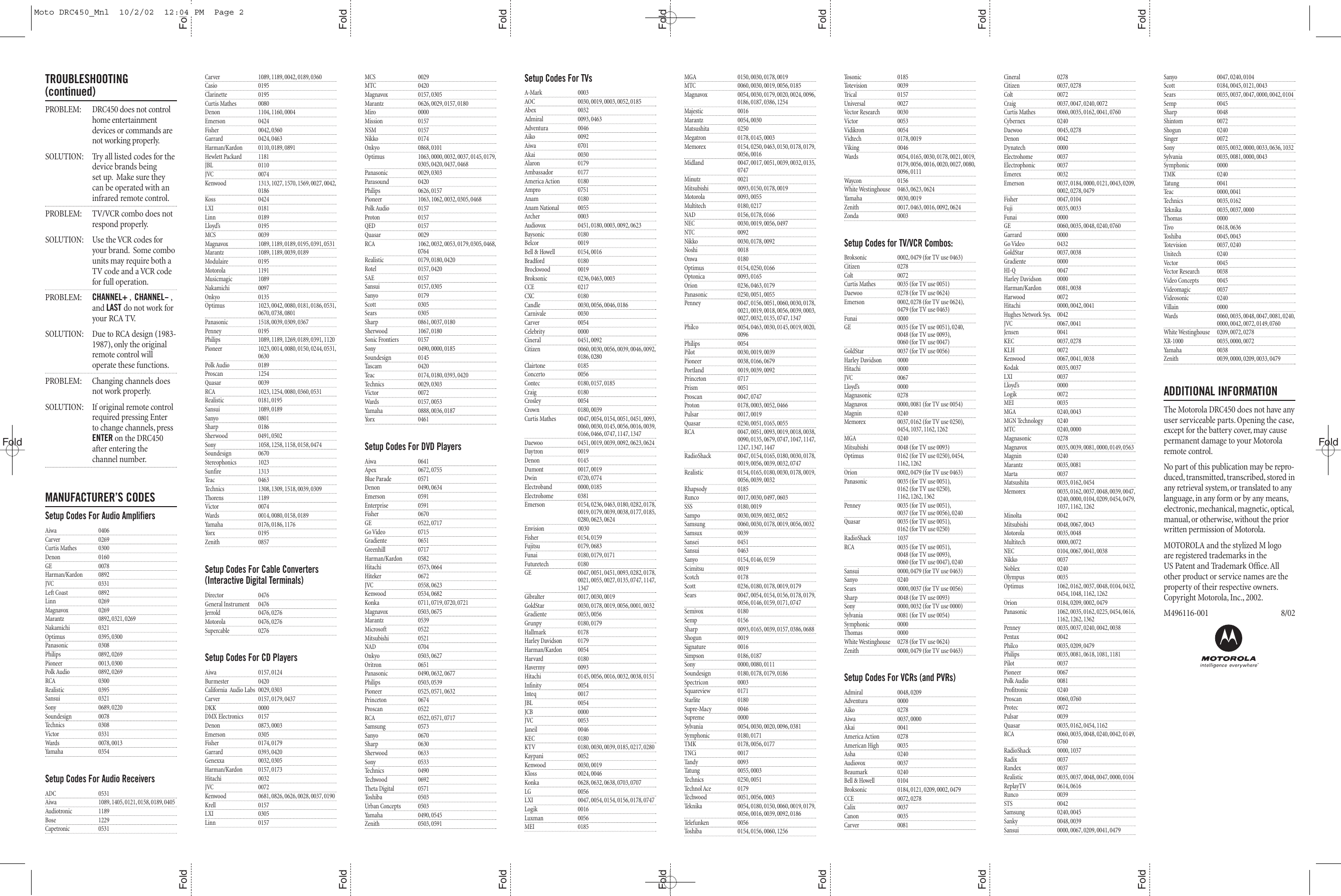 Page 2 of 2 - Motorola Motorola-Drc450-Users-Manual- Moto DRC450_Mnl  Motorola-drc450-users-manual