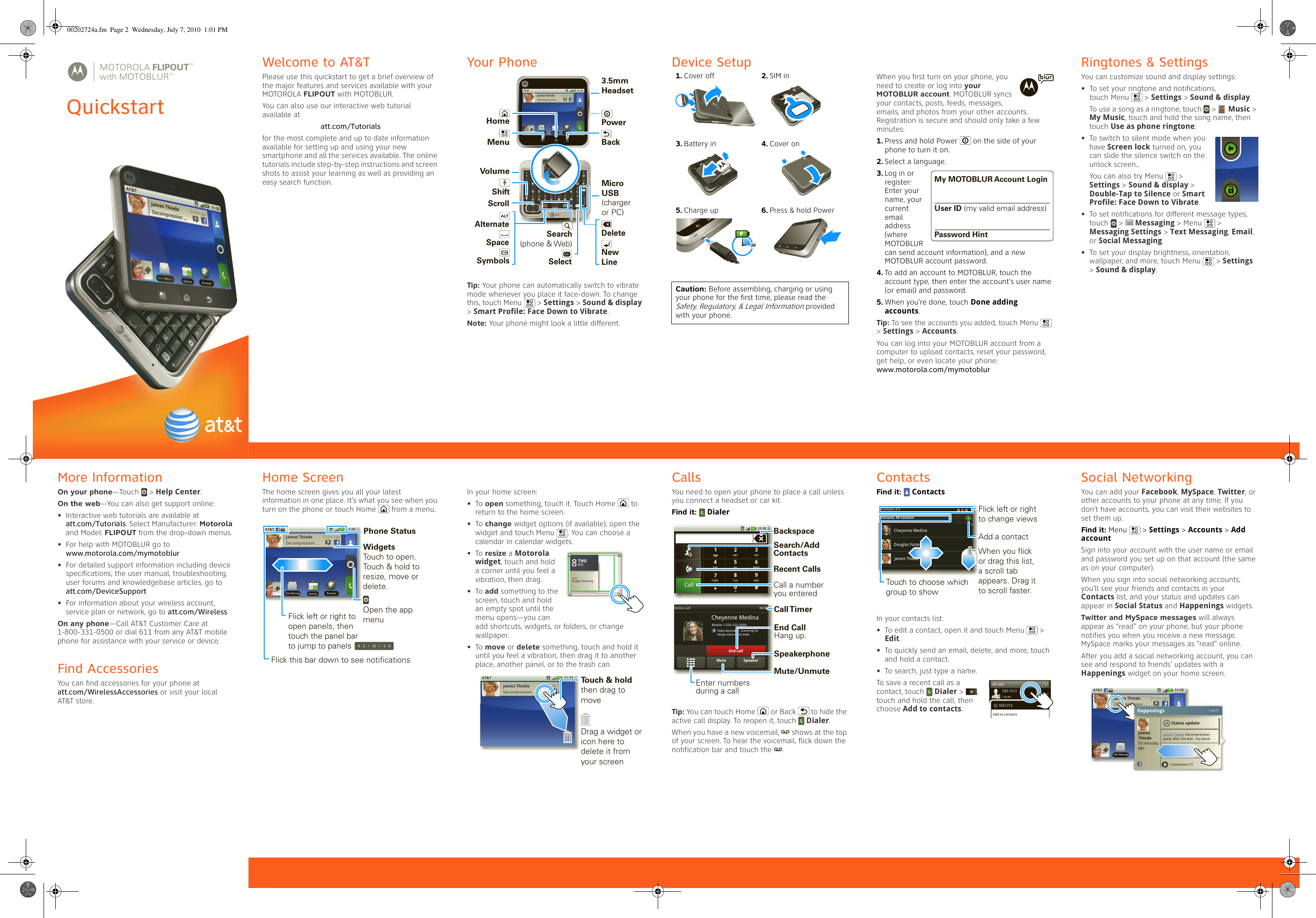 Page 1 of 2 - Motorola Motorola-Flipout-Atandt-Quick-Start-Manual- FLIPOUT With MOTOBLUR AT&T Quickstart Guide  Motorola-flipout-atandt-quick-start-manual