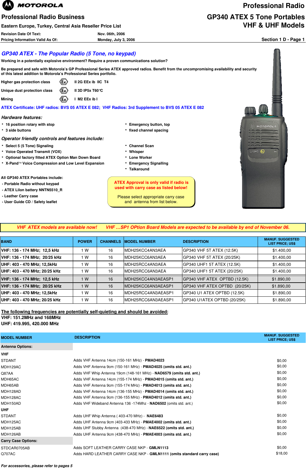 Page 1 of 5 - Motorola Motorola-Gp340-Atex-Users-Manual- Professional Portables Conventional  Motorola-gp340-atex-users-manual