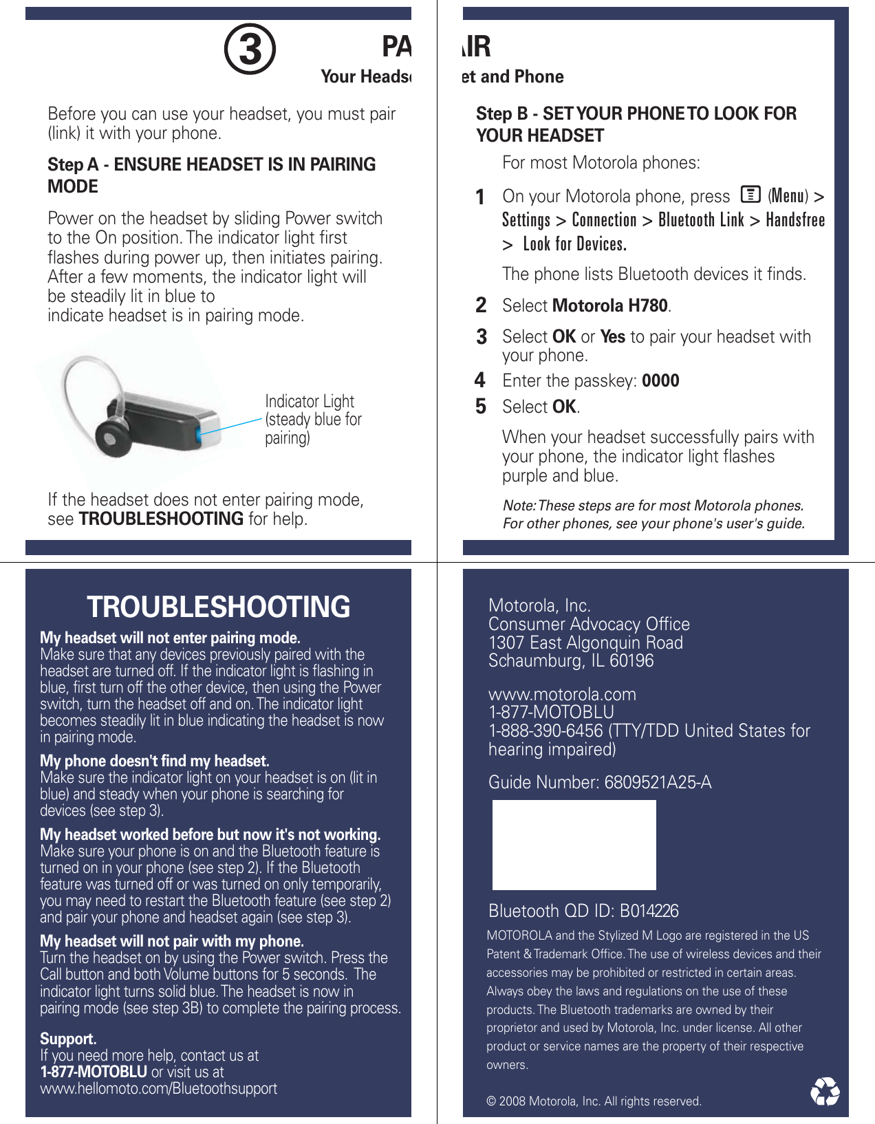 Page 2 of 7 - Motorola Motorola-H780-Users-Manual- H780 Quick Start Guide  Motorola-h780-users-manual