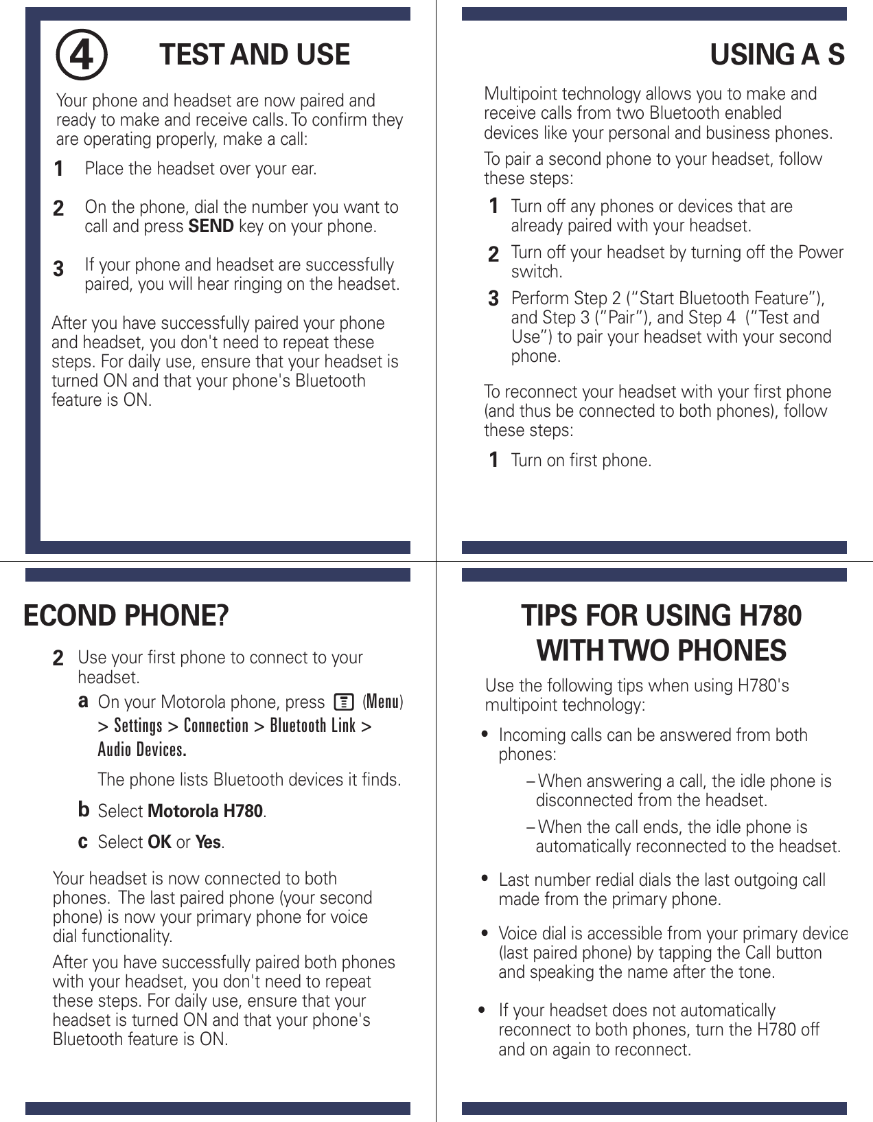 Page 3 of 7 - Motorola Motorola-H780-Users-Manual- H780 Quick Start Guide  Motorola-h780-users-manual
