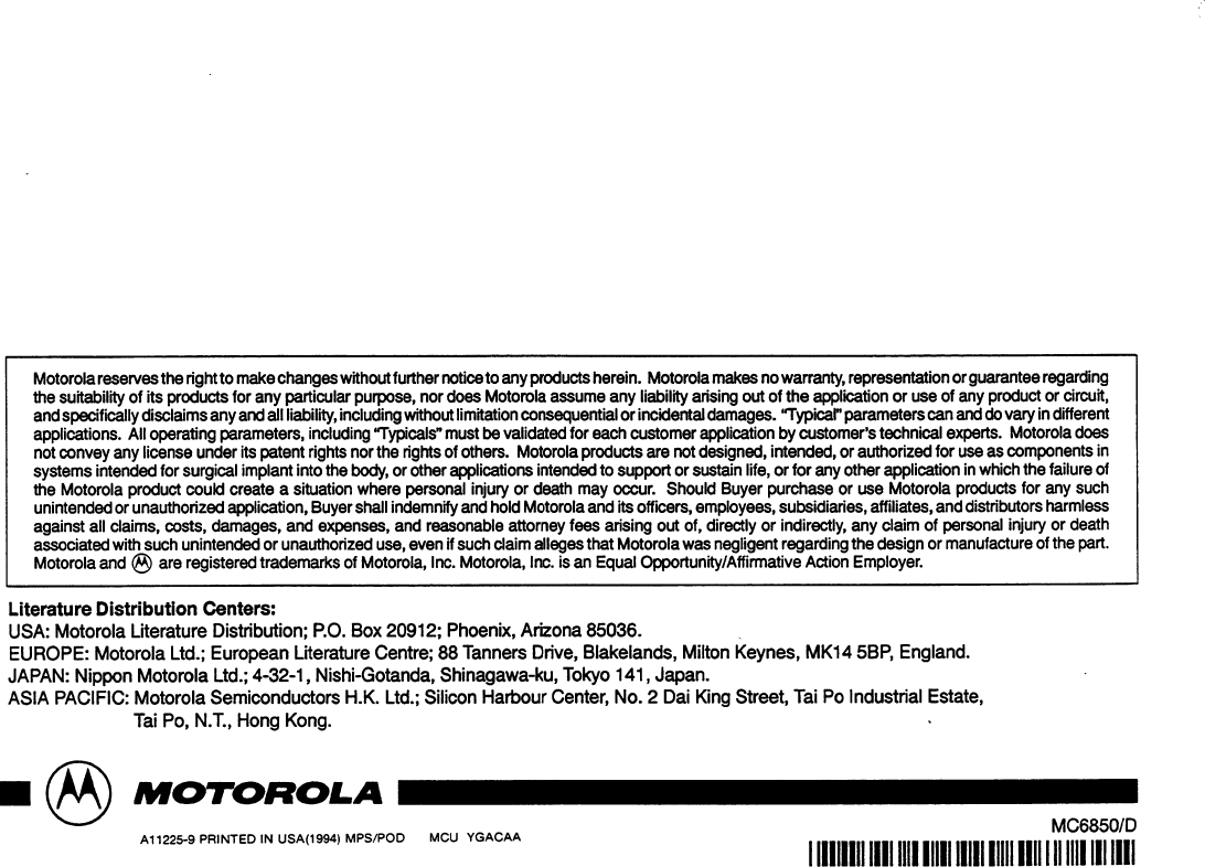 Motorola DATASHEET SEARCH SITE | WWW.ALLDATASHEET.COM MC6850 ACIA