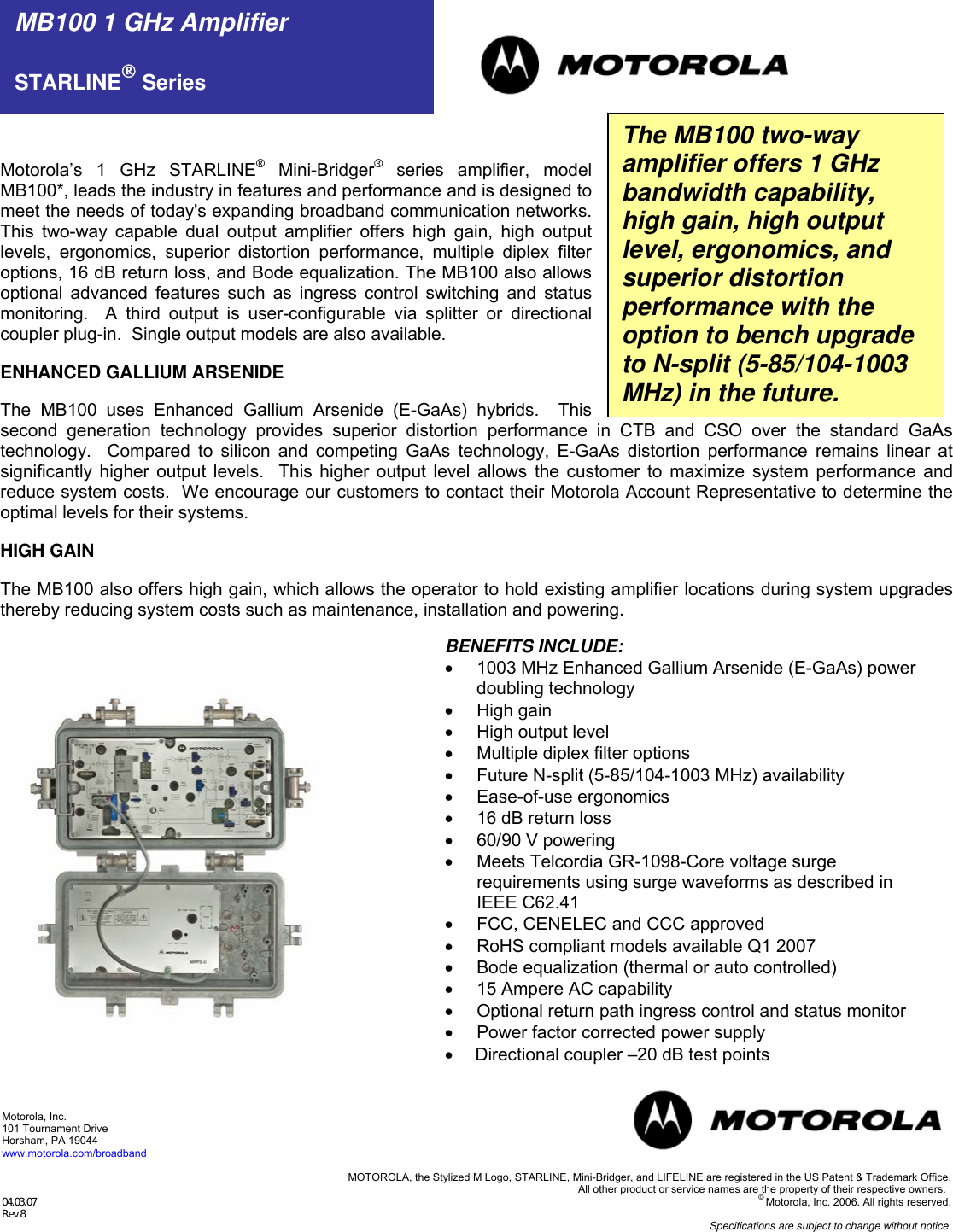 Page 1 of 6 - Motorola Motorola-Mb100-Users-Manual MB_1_GHz_Data_Sheet_040307-Rev8