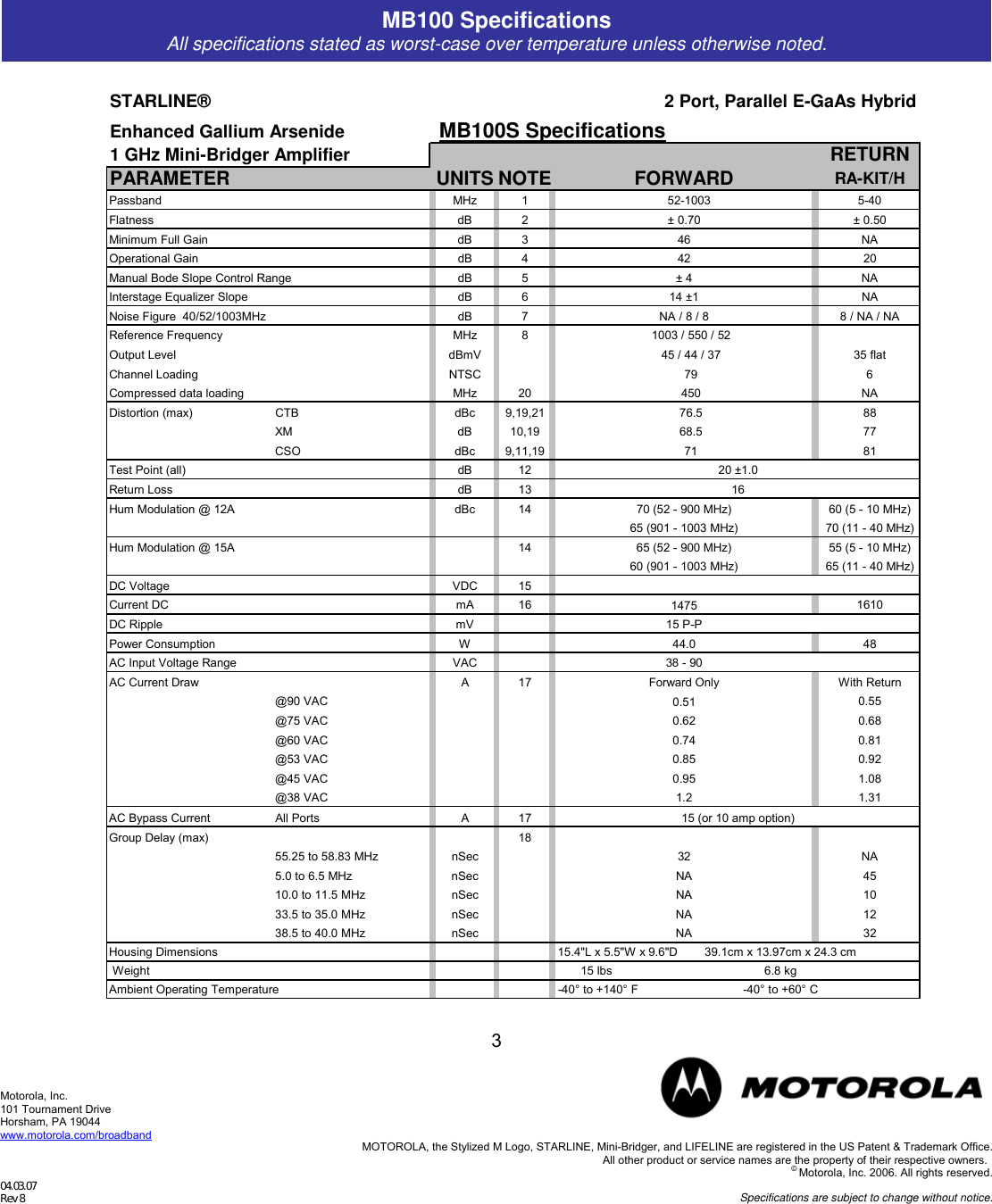 Page 3 of 6 - Motorola Motorola-Mb100-Users-Manual MB_1_GHz_Data_Sheet_040307-Rev8