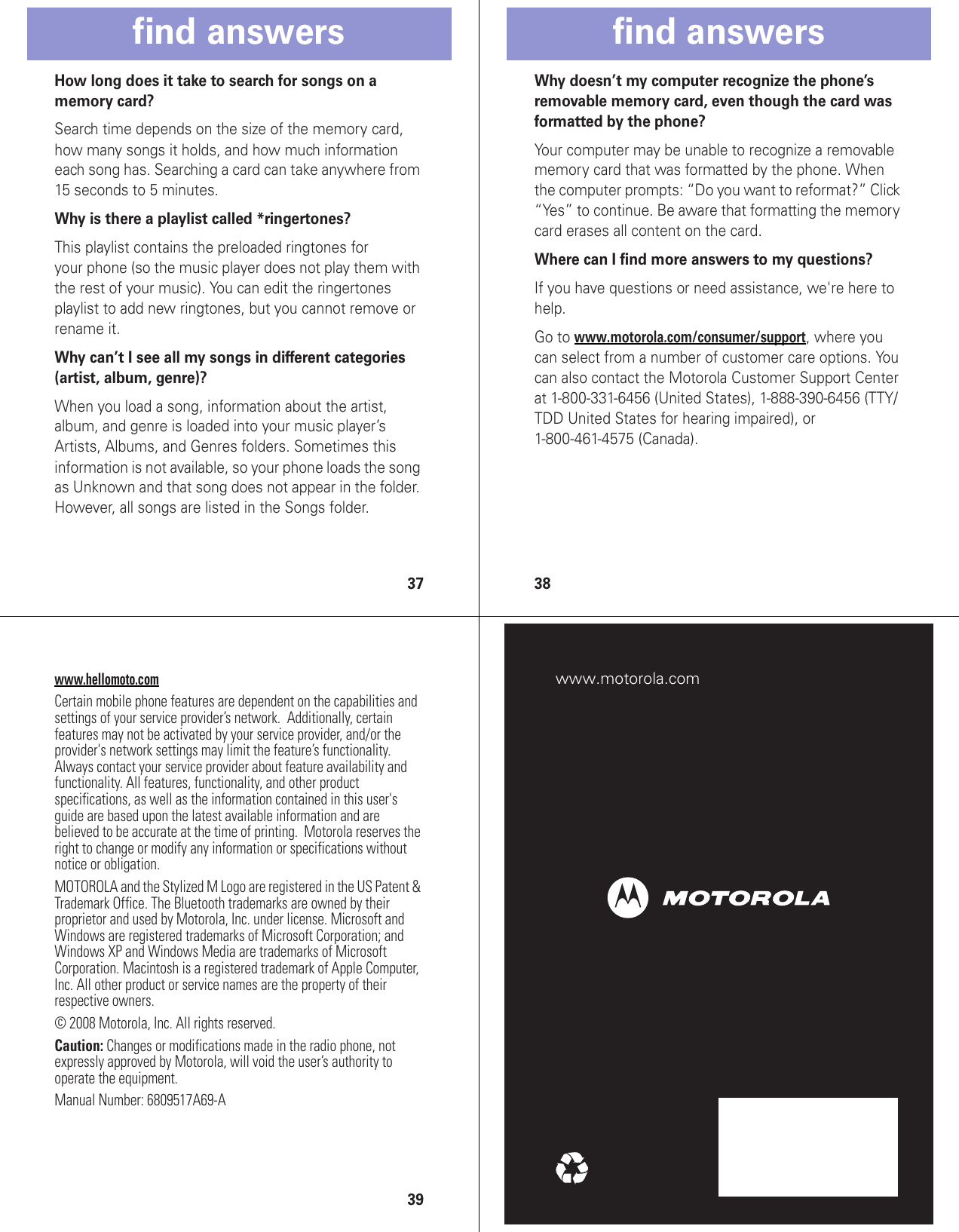 Page 10 of 10 - Motorola Motorola-Motorokr-Z6M-Cdma-Alltel-Quick-Start-Manual-  Motorola-motorokr-z6m-cdma-alltel-quick-start-manual