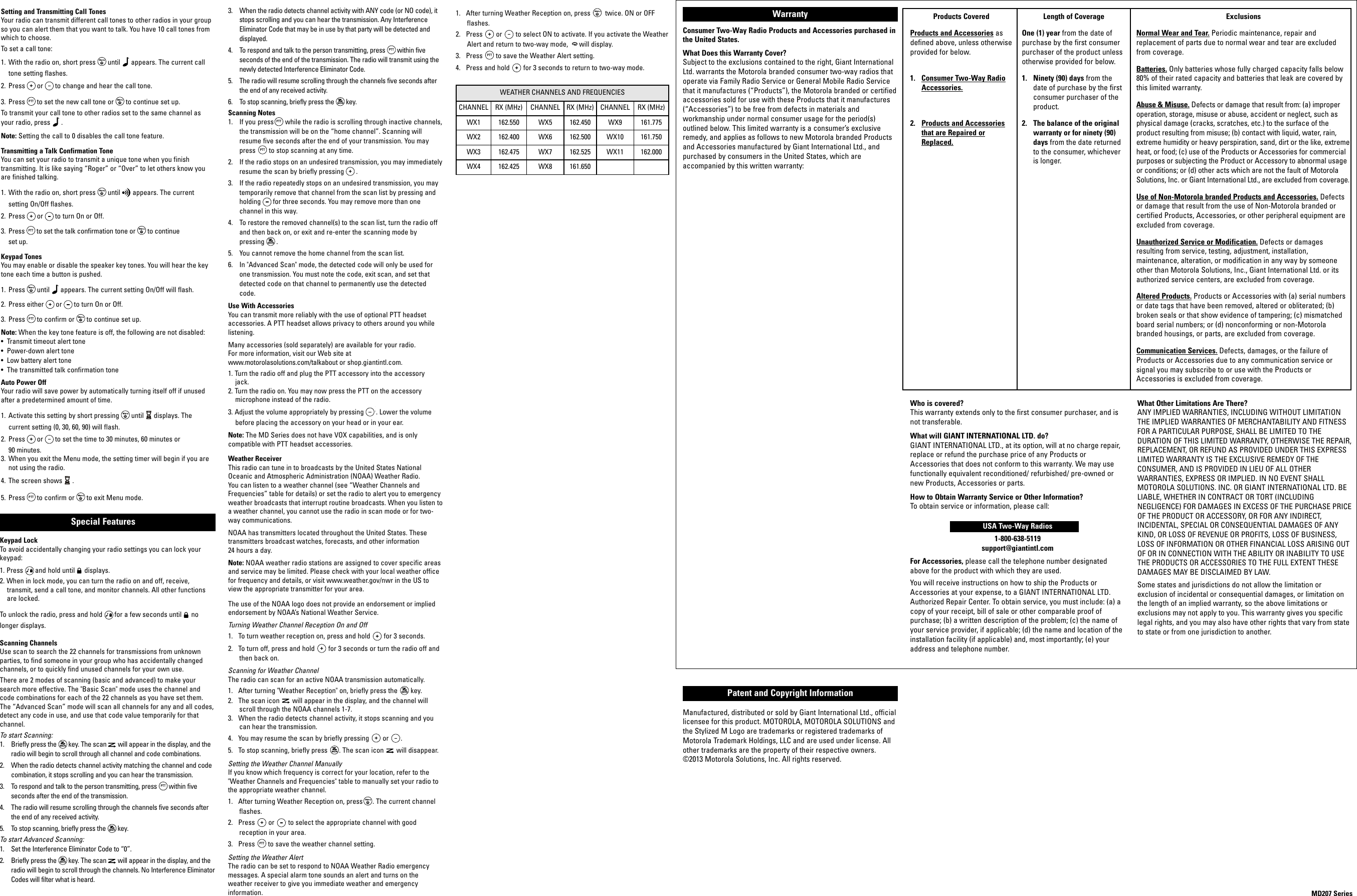 Page 2 of 2 - Motorola Motorola-Motorola-Md270R-Talkabout-2Way-Radios-Md207R-Users-Manual- T5025_R  Motorola-motorola-md270r-talkabout-2way-radios-md207r-users-manual