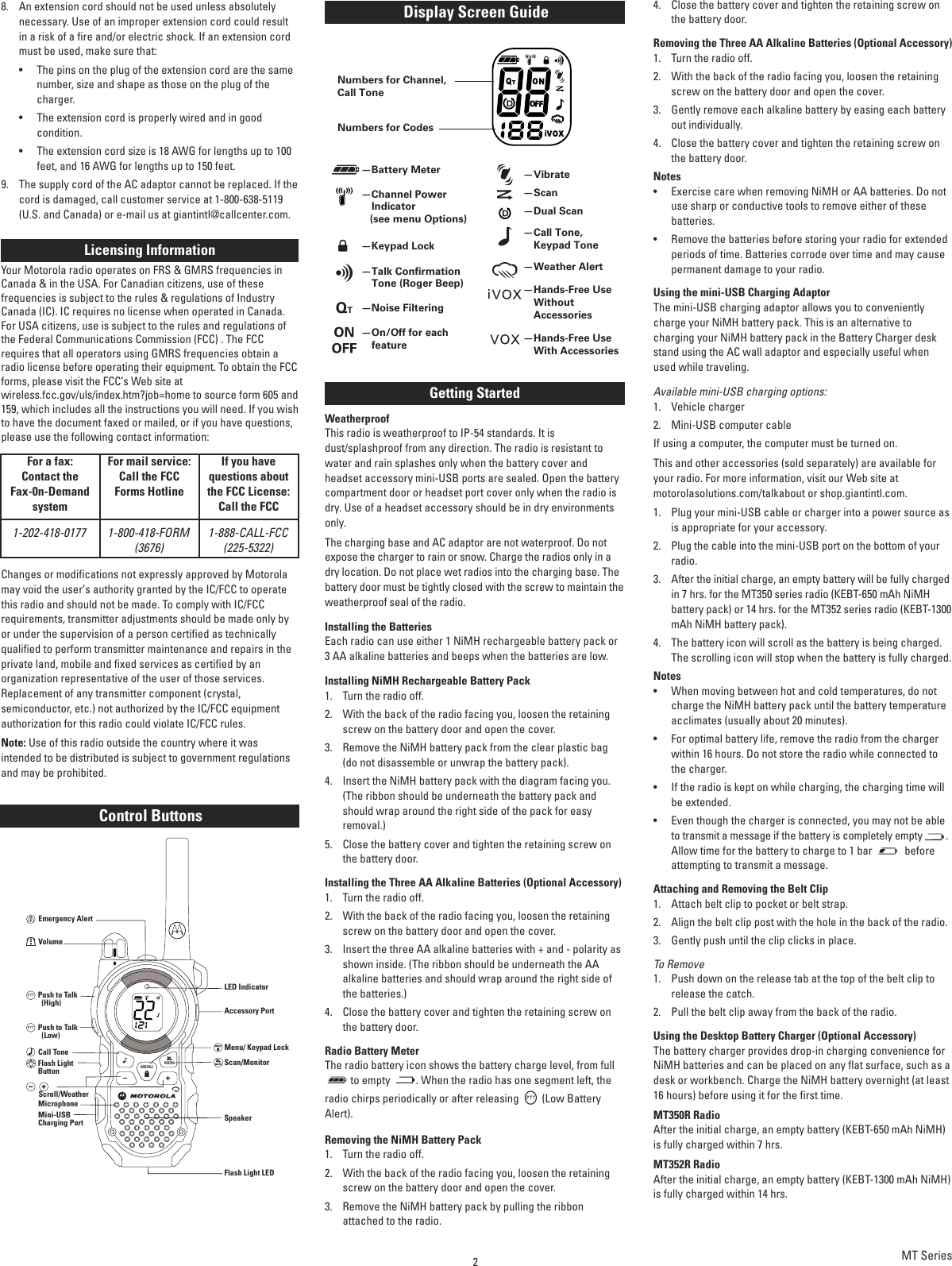 Page 2 of 5 - Motorola Motorola-Motorola-Mt350R-Giant-Mt350R-Frs-Weatherproof-Two-Way-Kem-Ml34301-Users-Manual- Web  Motorola-motorola-mt350r-giant-mt350r-frs-weatherproof-two-way-kem-ml34301-users-manual