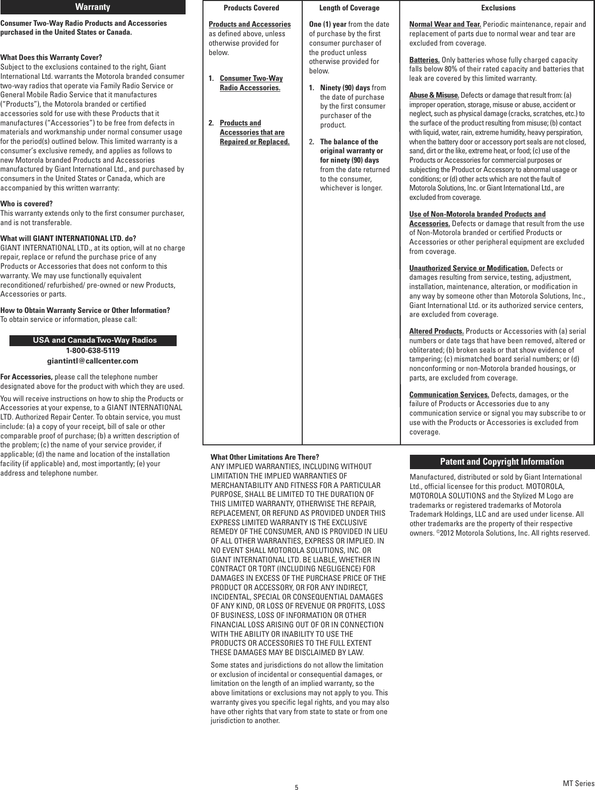 Page 5 of 5 - Motorola Motorola-Motorola-Mt350R-Giant-Mt350R-Frs-Weatherproof-Two-Way-Kem-Ml34301-Users-Manual- Web  Motorola-motorola-mt350r-giant-mt350r-frs-weatherproof-two-way-kem-ml34301-users-manual