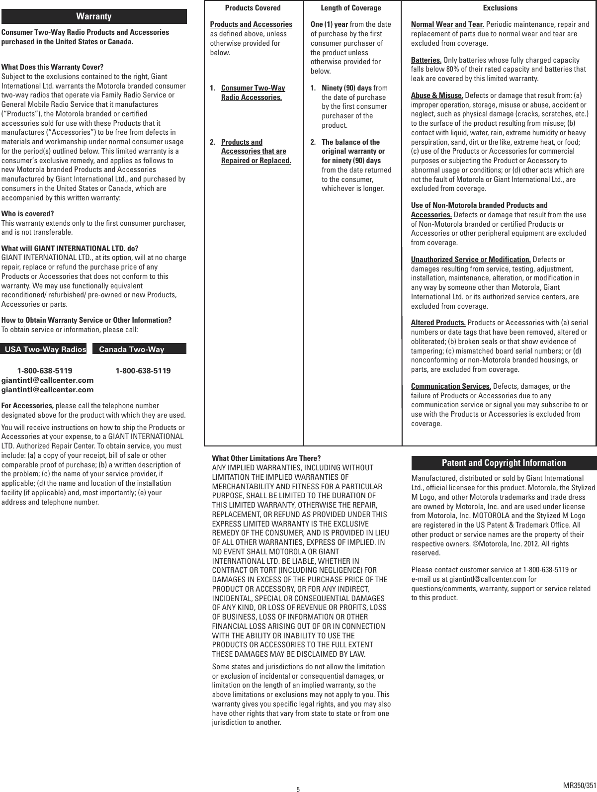 Page 5 of 5 - Motorola Motorola-Motorola-Talkabout-Mr350R-2-Way-Radio-Mr350R-Users-Manual- Web  Motorola-motorola-talkabout-mr350r-2-way-radio-mr350r-users-manual