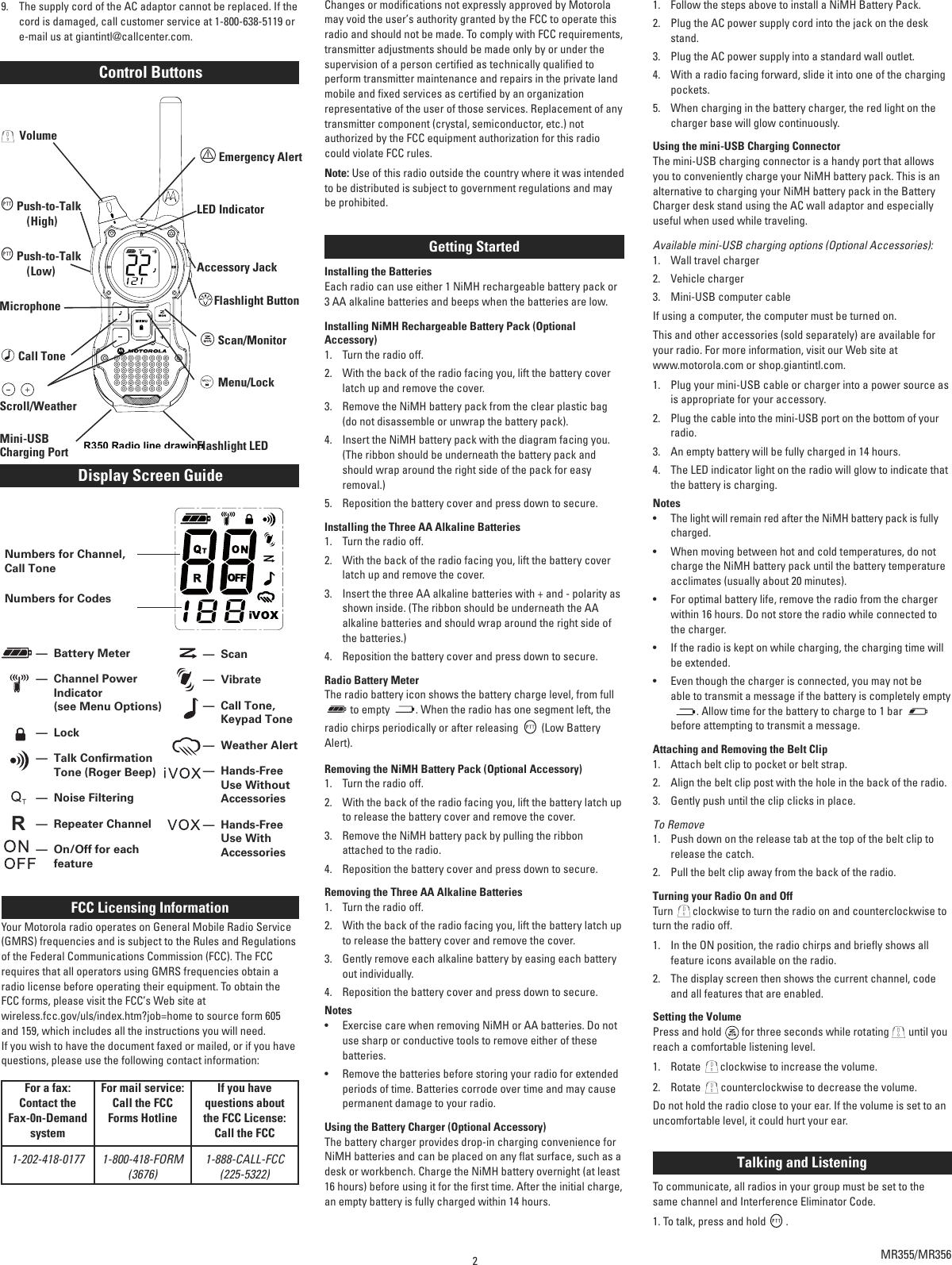 Page 2 of 5 - Motorola Motorola-Motorola-Talkabout-Mr355R-Two-Way-Radio-Mr355R-Users-Manual- Web  Motorola-motorola-talkabout-mr355r-two-way-radio-mr355r-users-manual