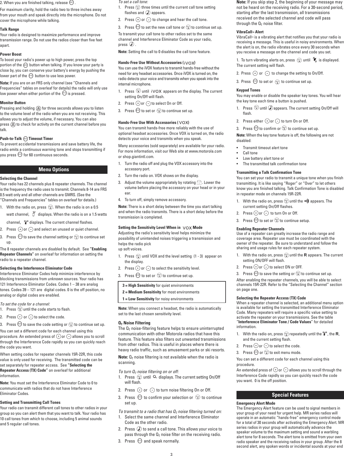 Page 3 of 5 - Motorola Motorola-Motorola-Talkabout-Mr355R-Two-Way-Radio-Mr355R-Users-Manual- Web  Motorola-motorola-talkabout-mr355r-two-way-radio-mr355r-users-manual