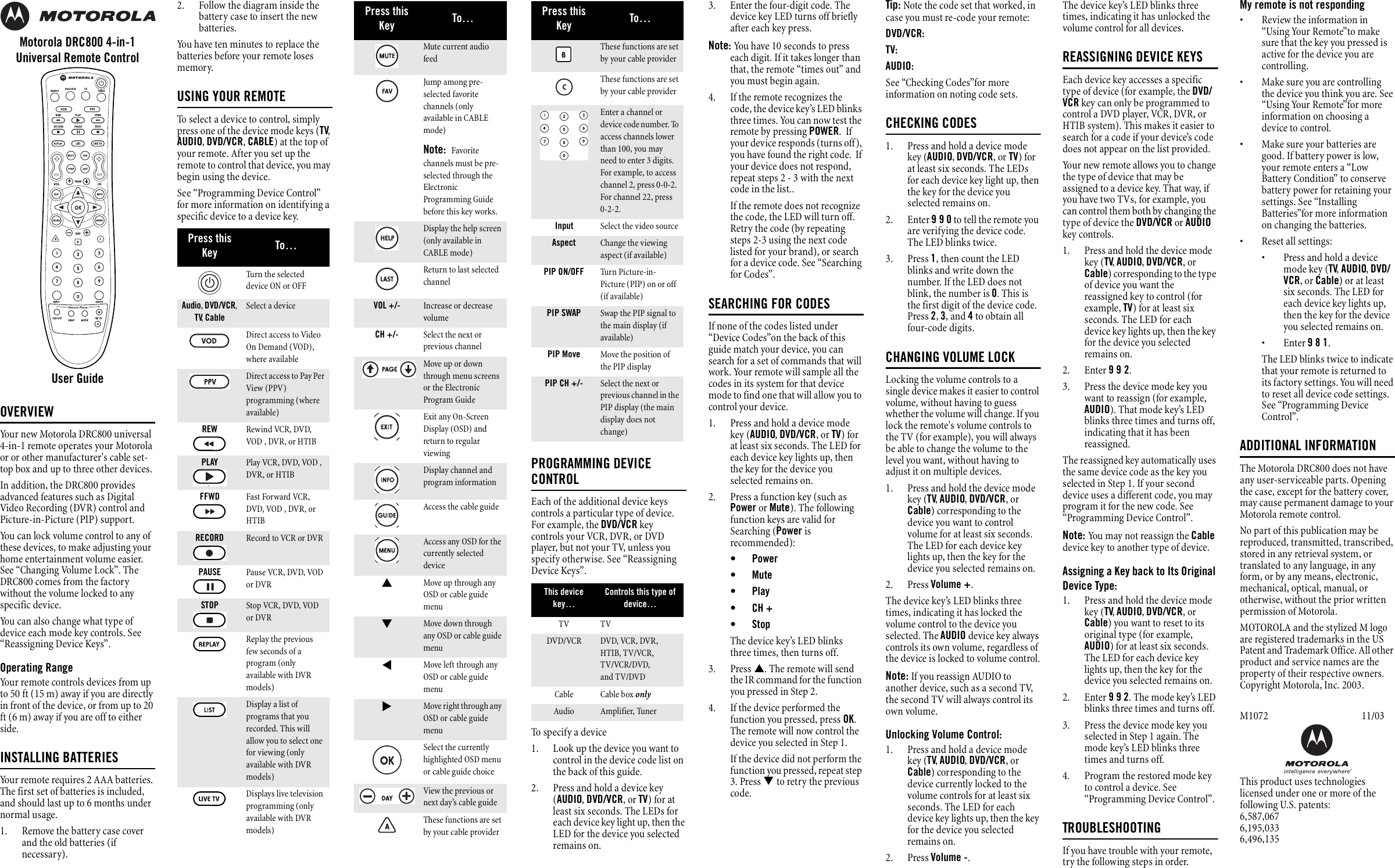 Page 1 of 2 - Motorola Motorola-Motorola-Universal-Remote-Drc800-Users-Manual- PVR Remote User Guide (PDF)  Motorola-motorola-universal-remote-drc800-users-manual