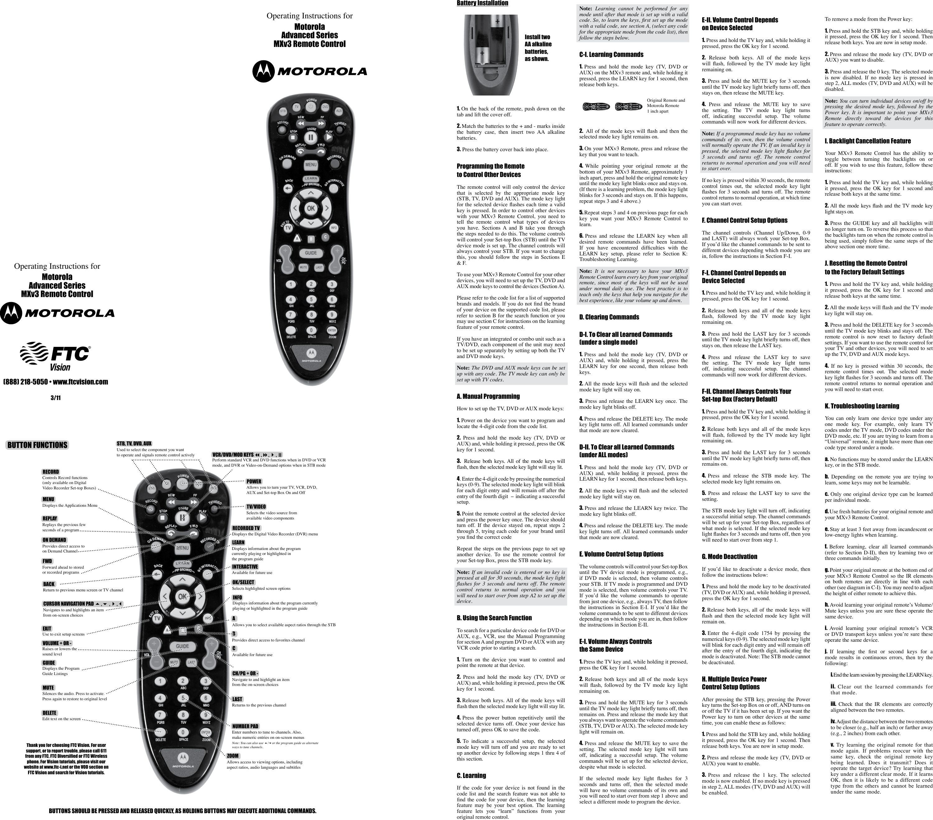 Page 1 of 2 - Motorola Motorola-Motorola-Universal-Remote-Mxv3-Users-Manual-  Motorola-motorola-universal-remote-mxv3-users-manual