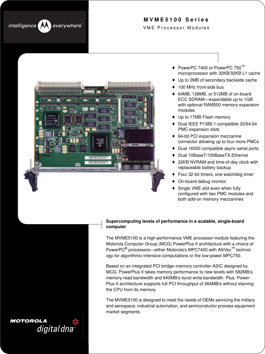 Page 1 of 5 - Motorola Motorola-Mvme5100-Series-Users-Manual- MVME5100 Series VME Processor Modules Data Sheet  Motorola-mvme5100-series-users-manual