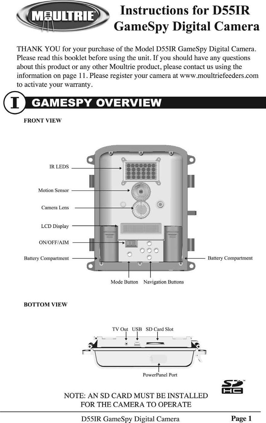 Page 1 of 11 - Moultrie Moultrie-Gamespy-D55Ir-Users-Manual- ManualsLib - Makes It Easy To Find Manuals Online!  Moultrie-gamespy-d55ir-users-manual