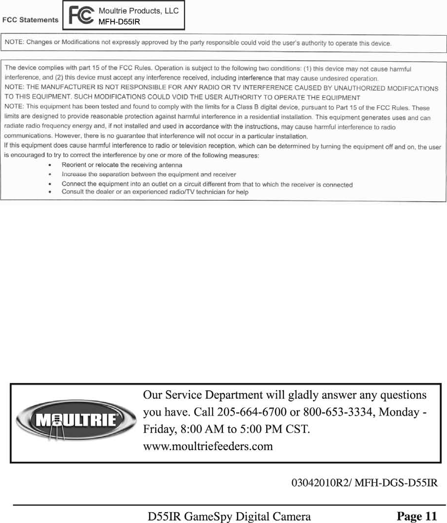 Page 11 of 11 - Moultrie Moultrie-Gamespy-D55Ir-Users-Manual- ManualsLib - Makes It Easy To Find Manuals Online!  Moultrie-gamespy-d55ir-users-manual