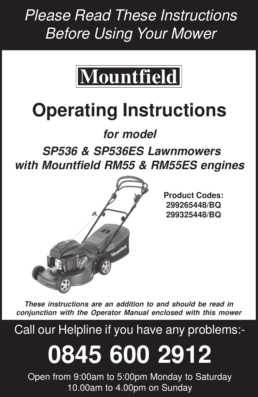 Page 1 of 8 - Mountfield Mountfield-Sp536-Users-Manual- SP536 & SP536ES 101008  Mountfield-sp536-users-manual