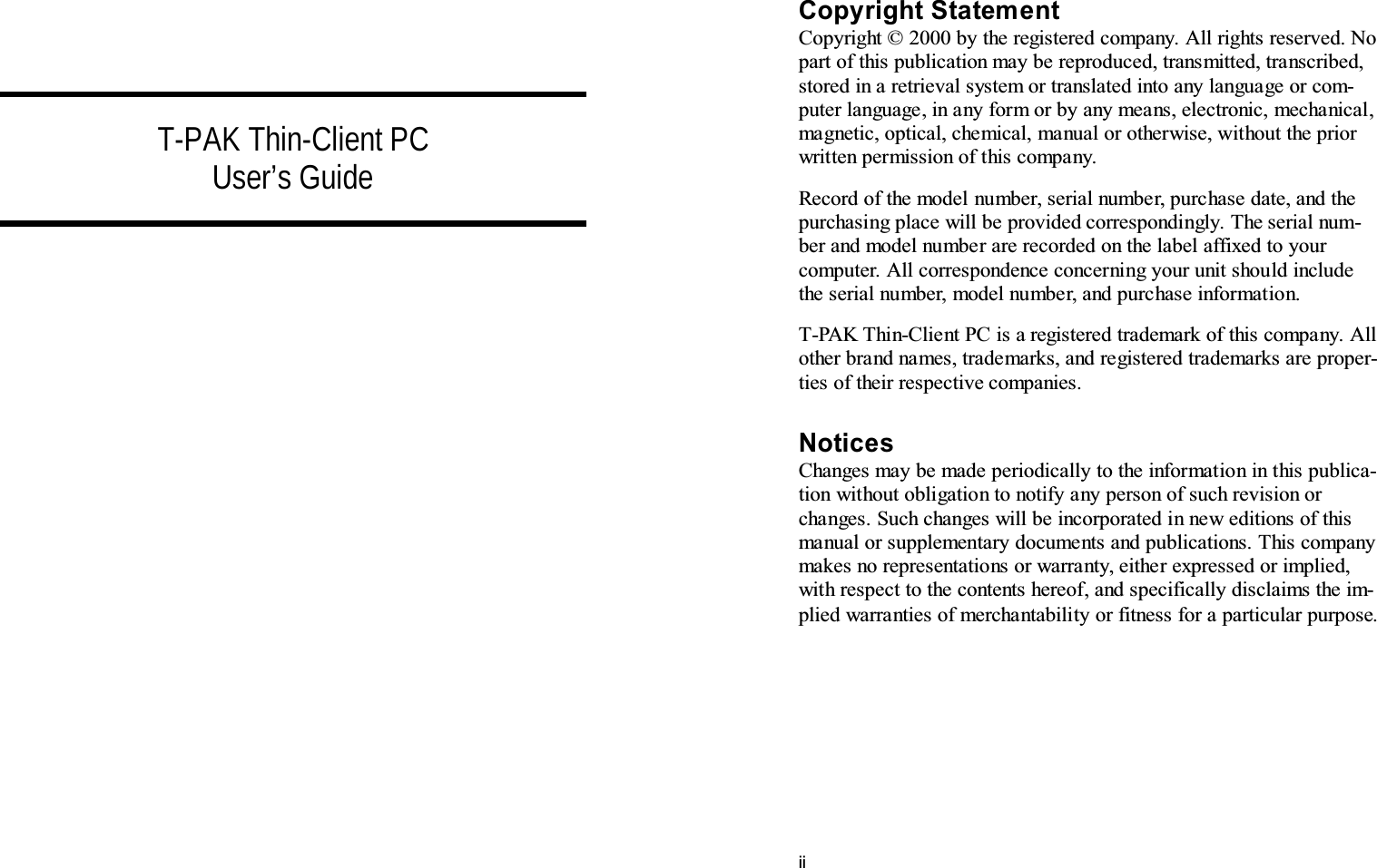 T-PAK Thin-Client PC User’s Guide  !&quot;!#$!#%%%&amp;!% &quot;