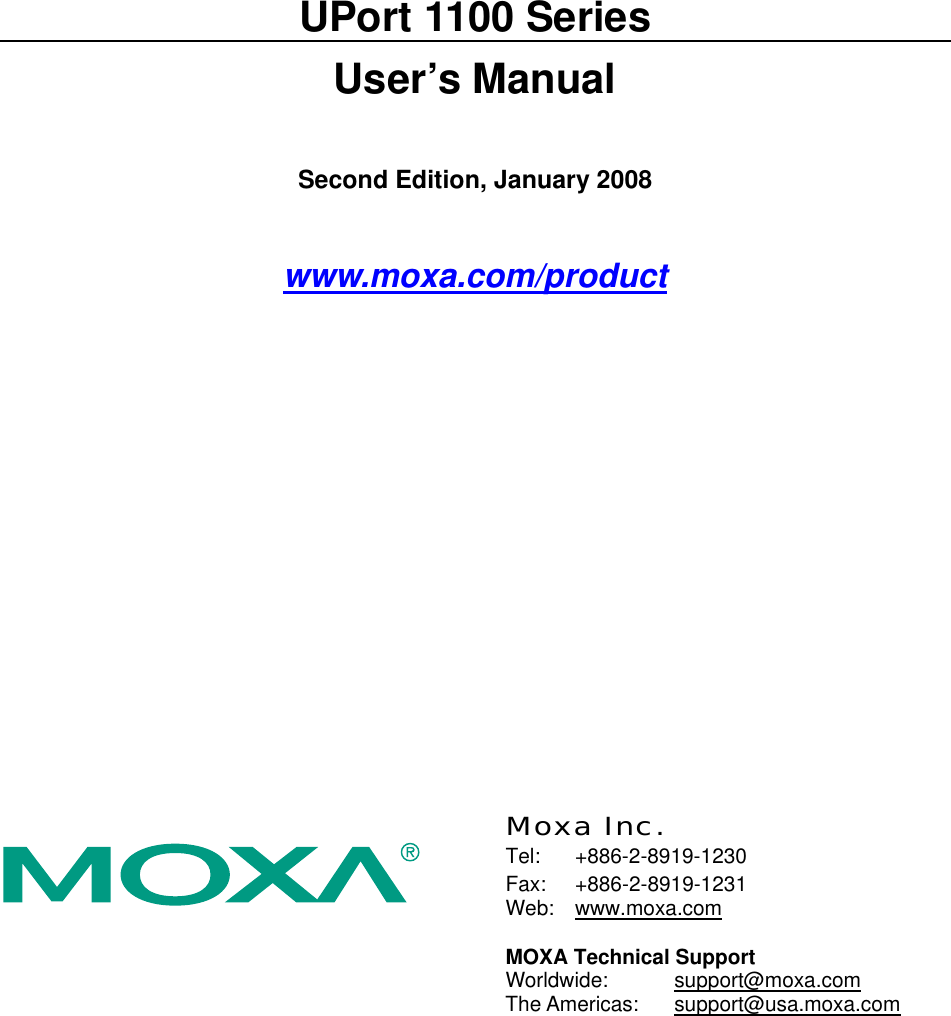 Moxa Technologies Uport 1150 Users Manual 1100 Series User's V2