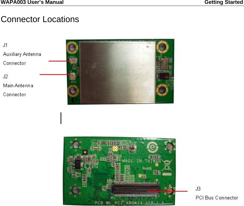 WAPA003 User’s Manual  Getting Started       Connector Locations     