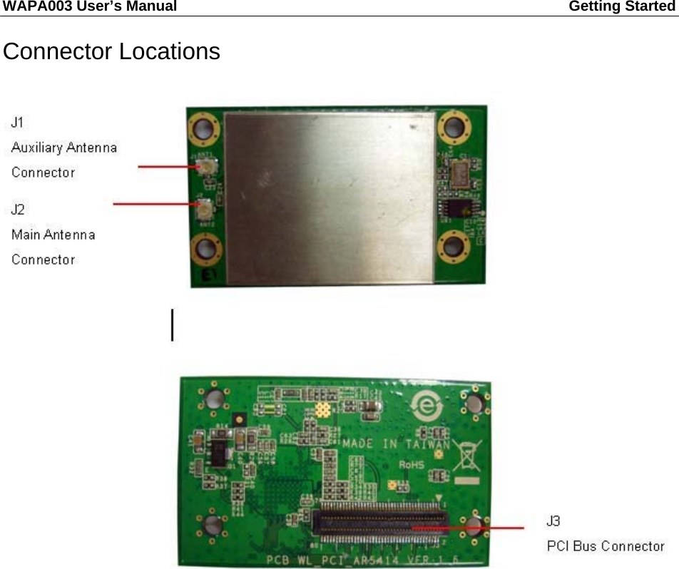 WAPA003 User’s Manual  Getting Started    Connector Locations    