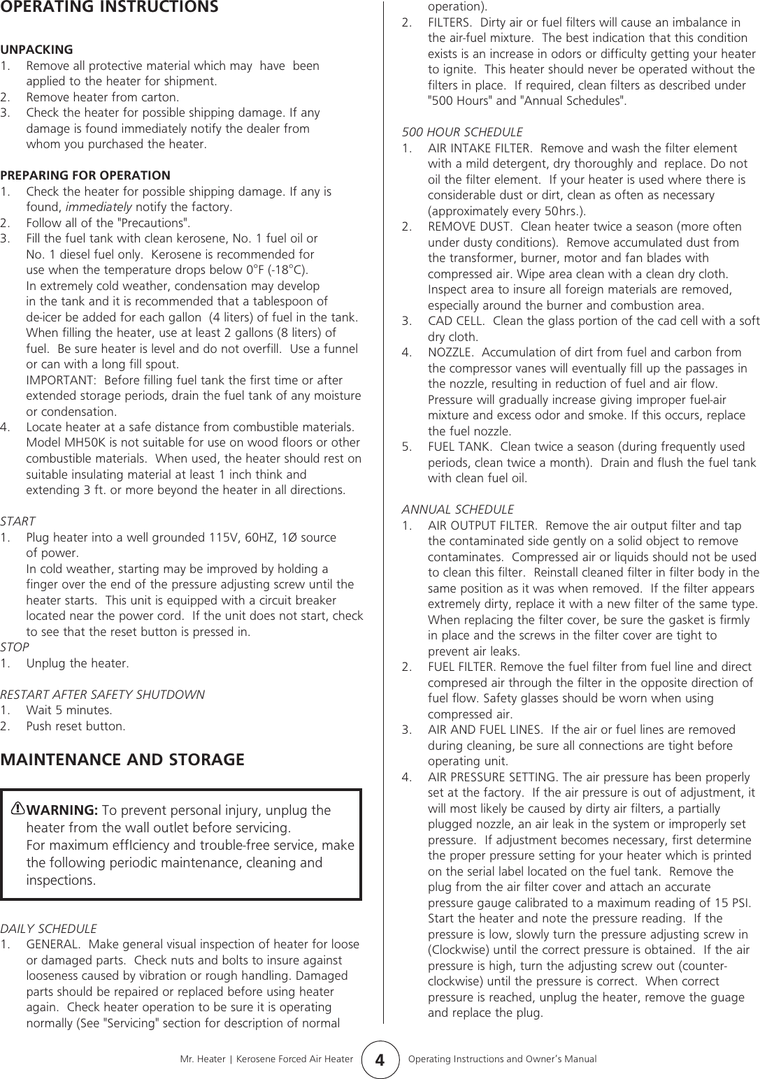 Page 4 of 8 - Mr-Heater Mr-Heater-Mh50K-Users-Manual- Buddy#73432  Mr-heater-mh50k-users-manual