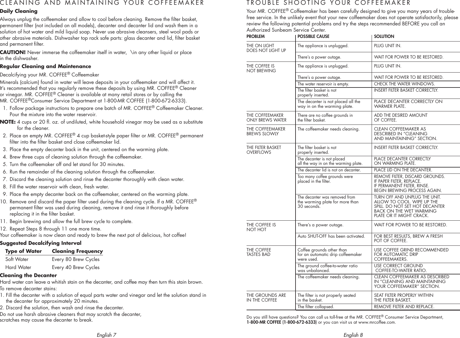 Mrcoffee Cgx7 Users Manual
