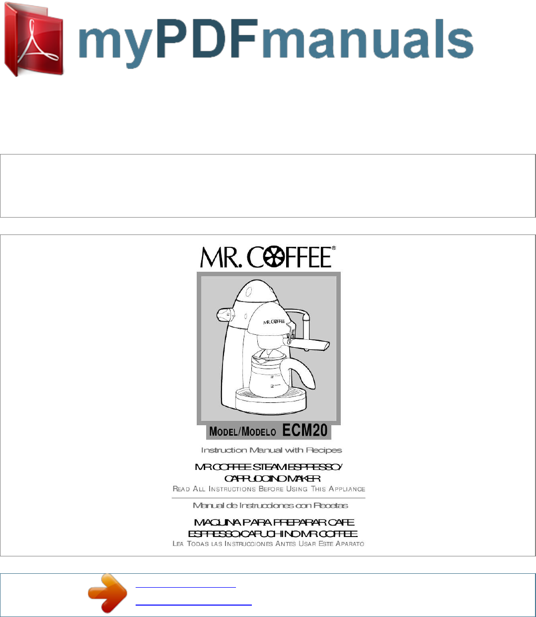 Mrcoffee Coffeemaker Ecm20 Users Manual User Sunbeam