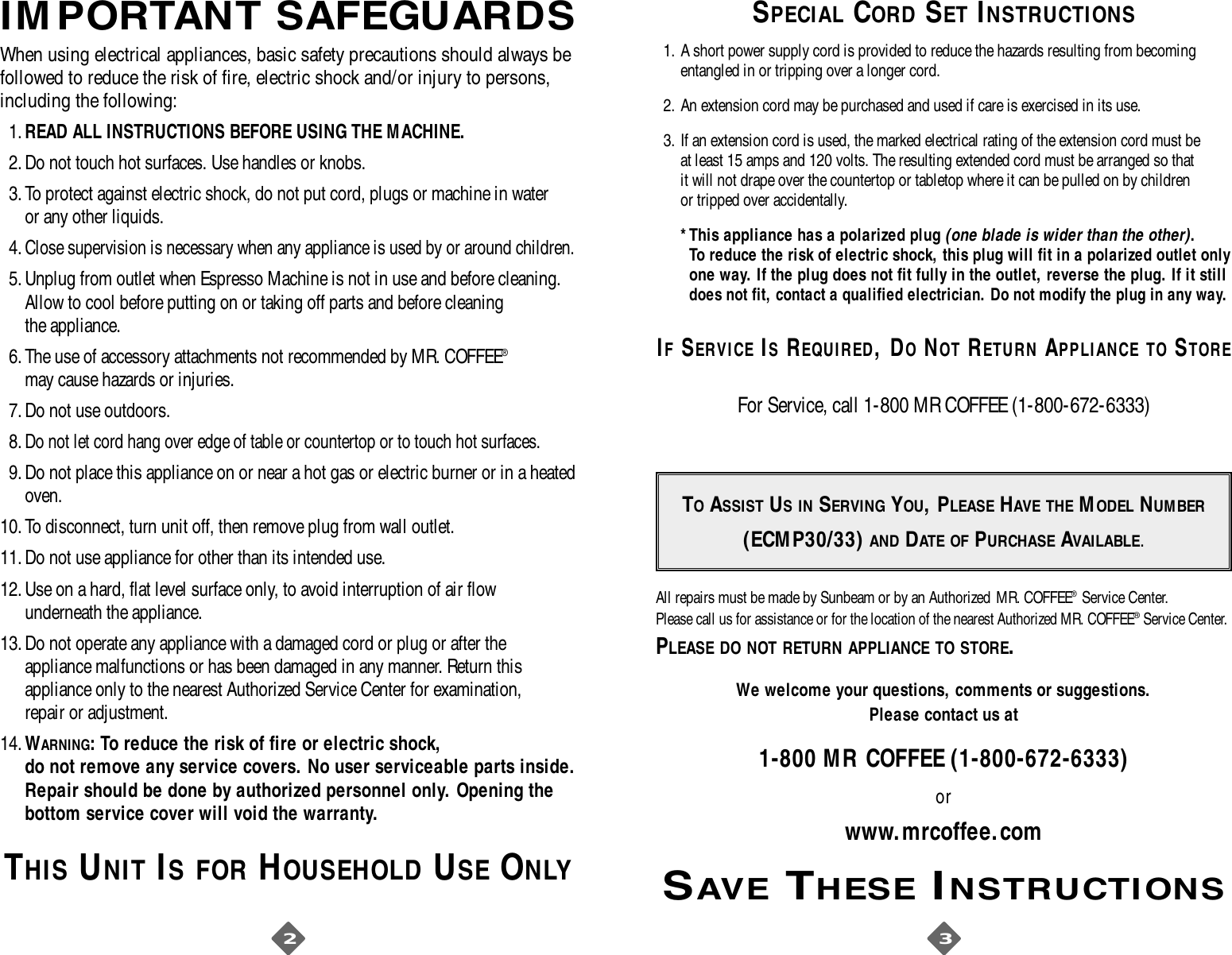 Page 2 of 8 - Mrcoffee Mrcoffee-Ecmp30-33-Users-Manual-  Mrcoffee-ecmp30-33-users-manual