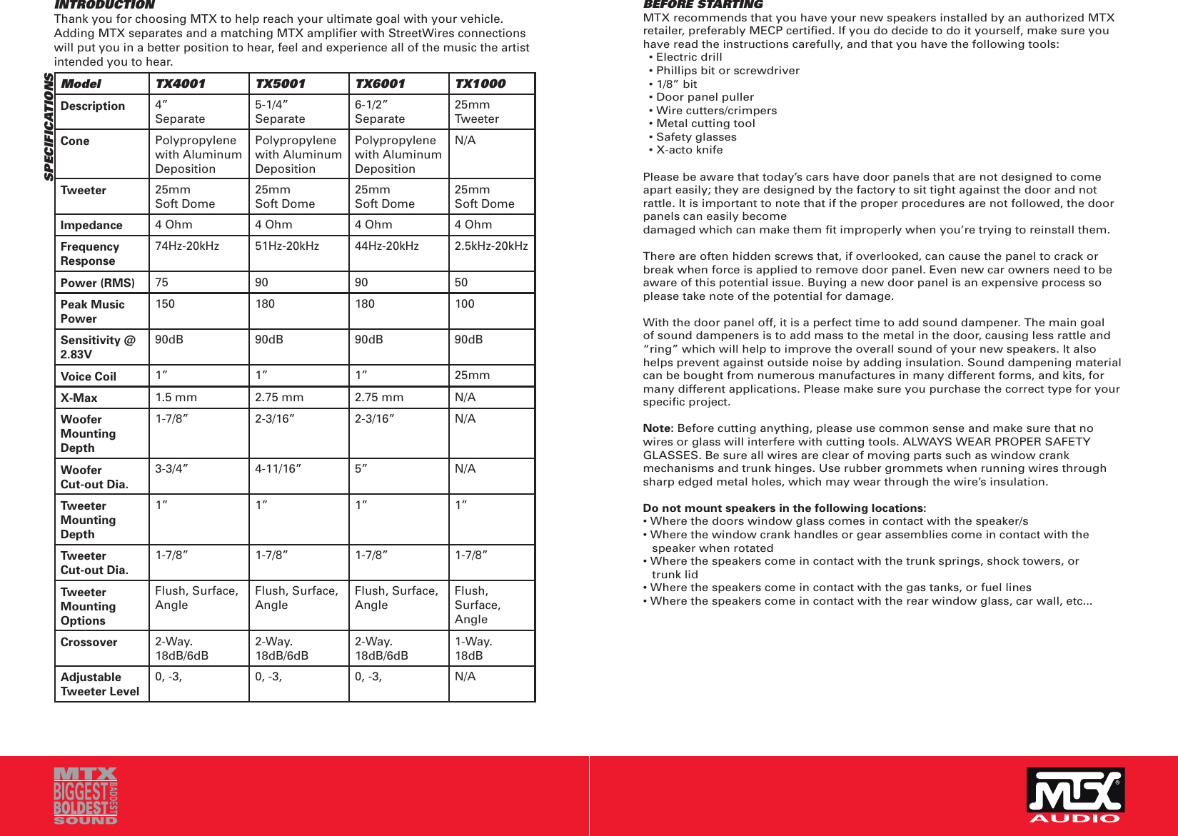 Page 2 of 6 - Mtx-Audio Mtx-Audio-Mtx-Thunder-Axe-Separates-Tx4001-Users-Manual- TX Owners Manual Mtx-audio-mtx-thunder-axe-separates-tx4001-users-manual