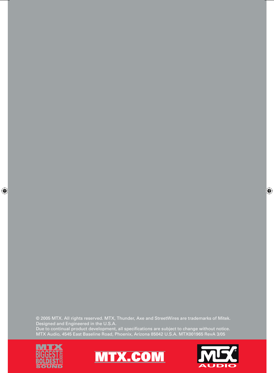Page 6 of 6 - Mtx-Audio Mtx-Audio-Mtx-Thunder-Axe-Separates-Tx4001-Users-Manual- TX Owners Manual Mtx-audio-mtx-thunder-axe-separates-tx4001-users-manual