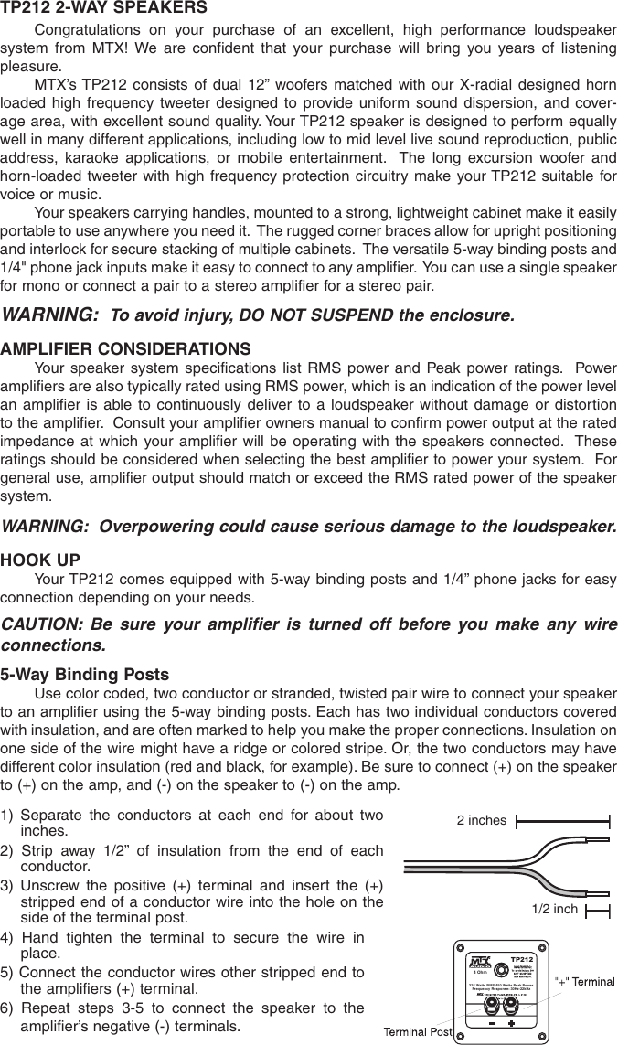 Page 2 of 6 - Mtx-Audio Mtx-Audio-Mtx-Tp212-Users-Manual- TP212 Owners Manual (21A7398)  Mtx-audio-mtx-tp212-users-manual