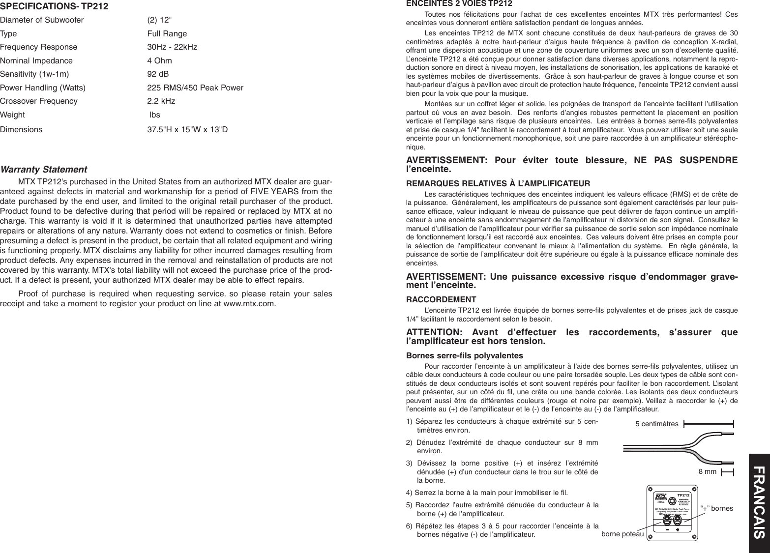 Page 4 of 6 - Mtx-Audio Mtx-Audio-Mtx-Tp212-Users-Manual- TP212 Owners Manual (21A7398)  Mtx-audio-mtx-tp212-users-manual