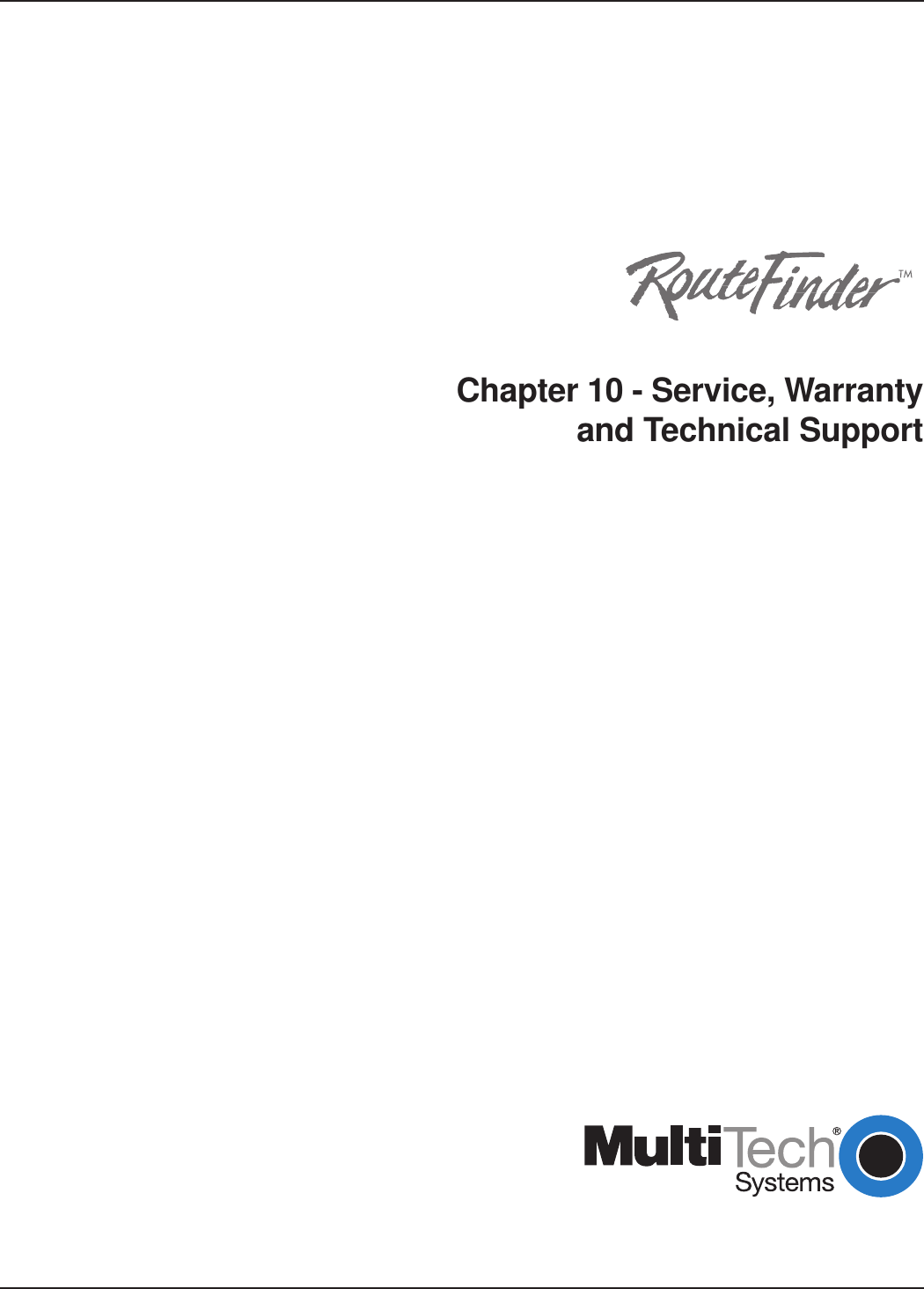 Chapter 10 - Service, Warranty and Technical Support