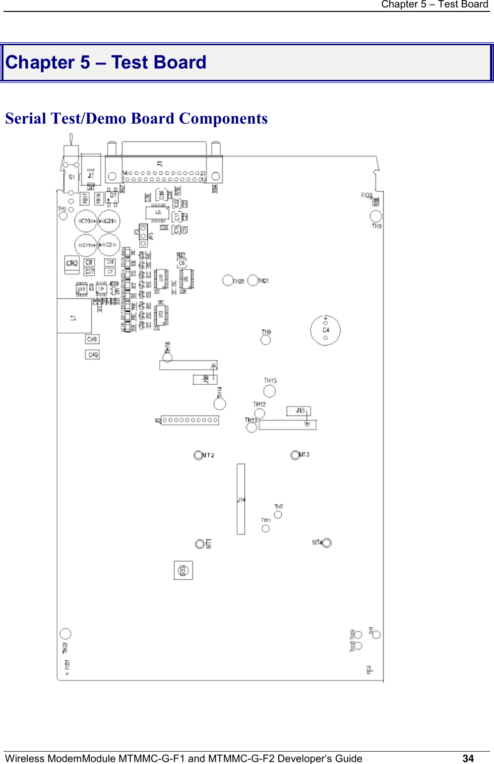 Chapter 5 – Test BoardWireless ModemModule MTMMC-G-F1 and MTMMC-G-F2 Developer’s Guide     34Chapter 5 – Test BoardSerial Test/Demo Board Components