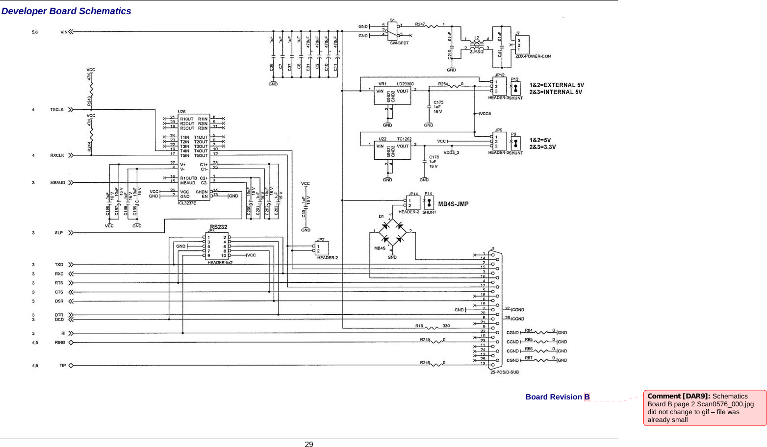     Developer Board Schematics   29 Board Revision B  Comment [DAR9]: Schematics Board B page 2 Scan0576_000.jpg did not change to gif – file was already small    